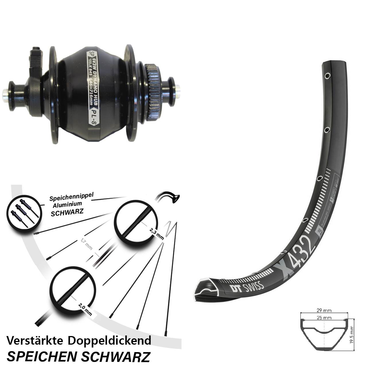 Disc Nabendynamovorderrad 29 Zoll DT Swiss X432 Shutter PL-8 QR