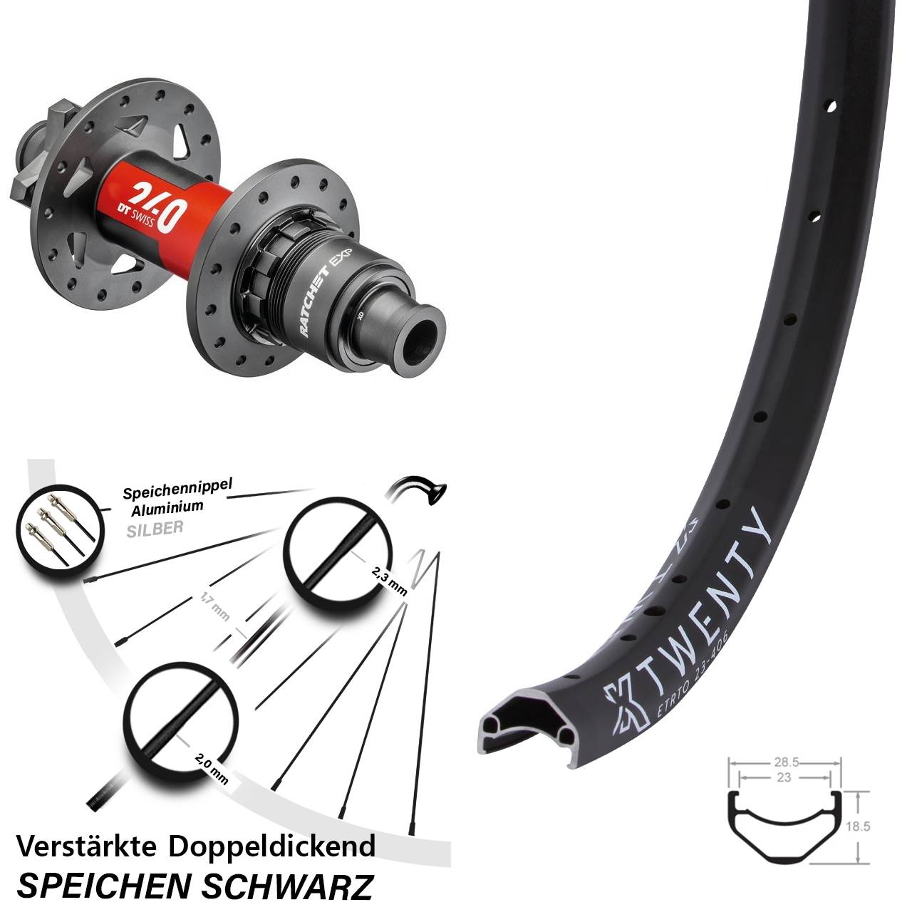 KX Twenty DT Swiss 240 20 Zoll 6-Loch Hinterrad 12x148 Boost SRAM XD