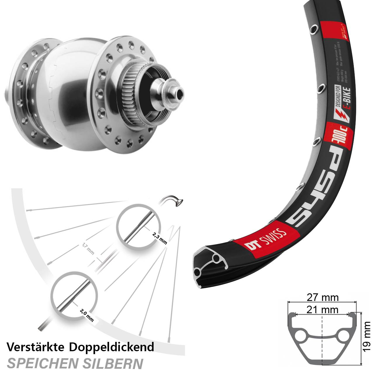 29 Zoll SON 28 Vorderrad DT Swiss 545 Nabendynamo für Schnellspanner