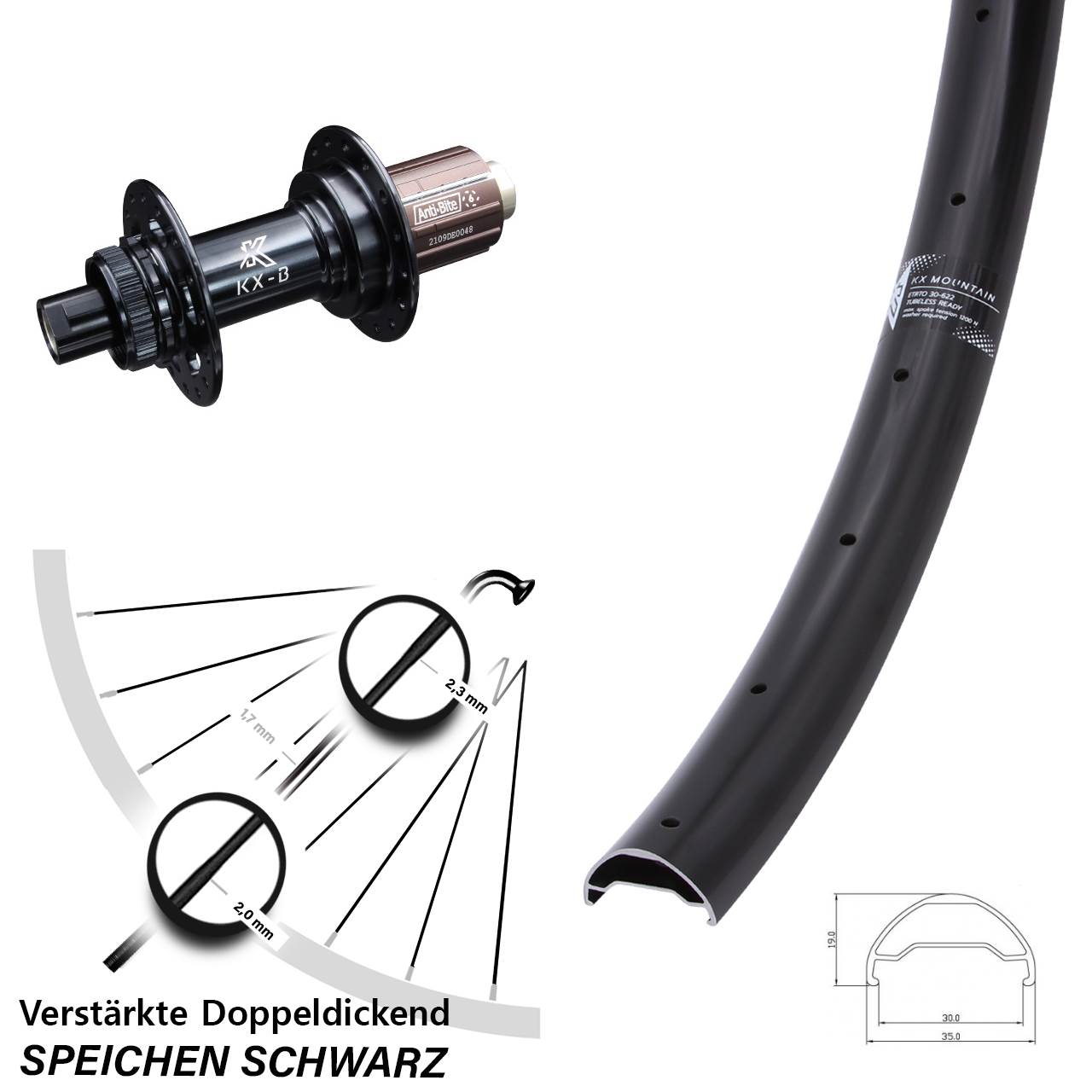 Boost Hinterrad Centerlock 12x148 29 Zoll KX Mountain TR verstärkt 8-12 fach