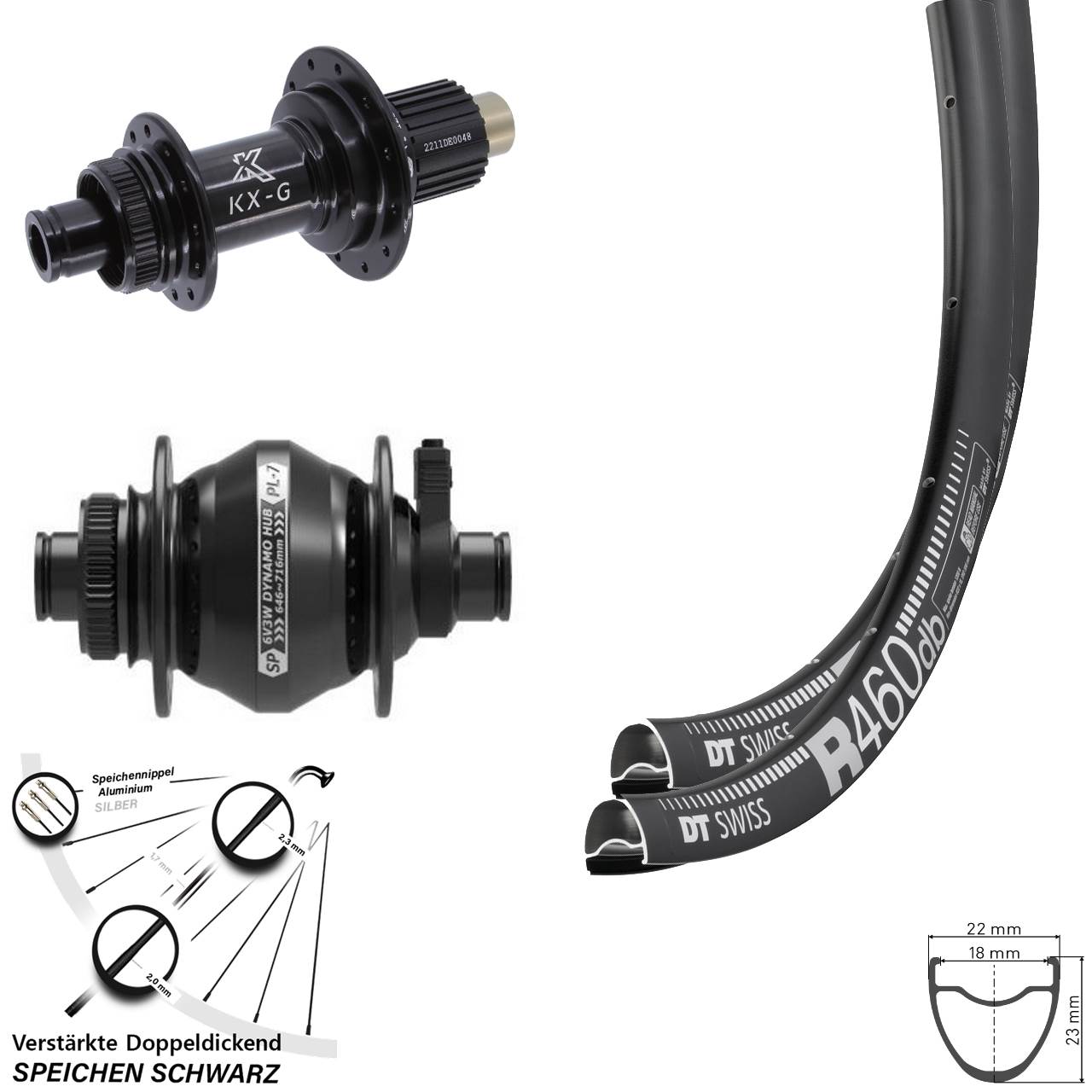 Laufradsatz Disc 28 Zoll DT Swiss R460 KX-G Steckachse SP PL-7 Micro Spline 12x100/142