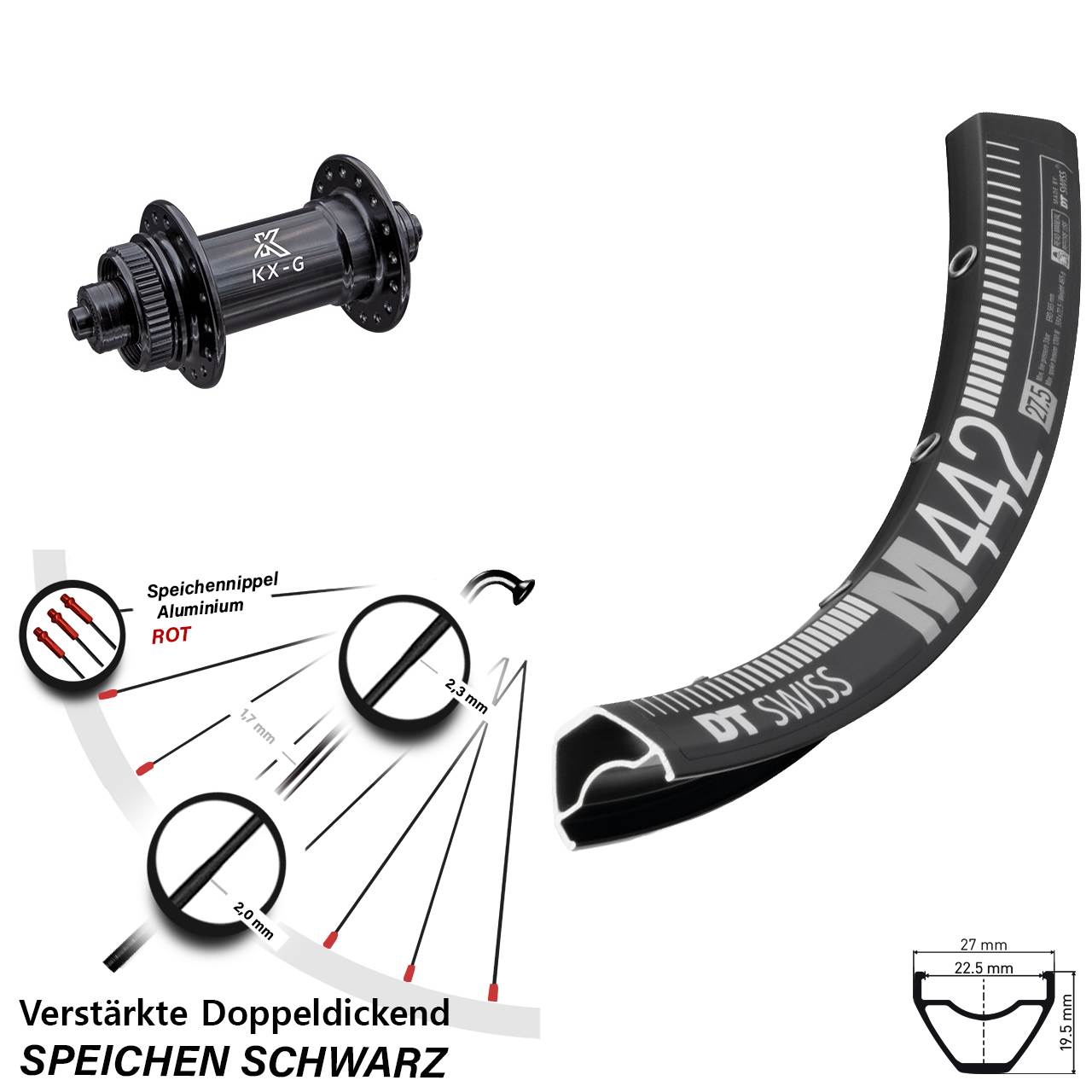 Disc Vorderrad 28-29 Zoll DT Swiss M 442 KX-G für Schnellspanner