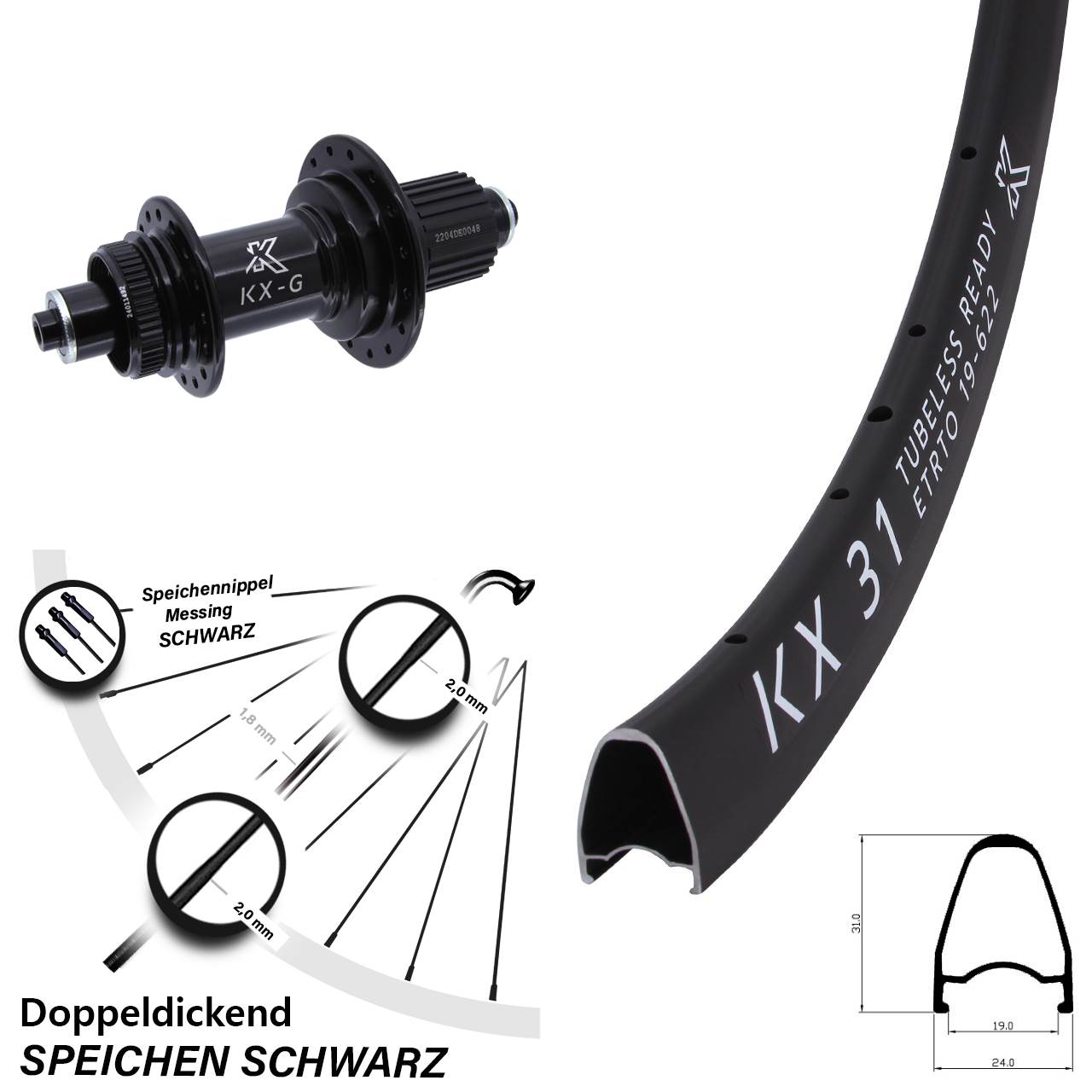 28 Zoll KX-GS 31 Heavy Duty Hinterrad Centerlock für Schnellspanner Micro Spline