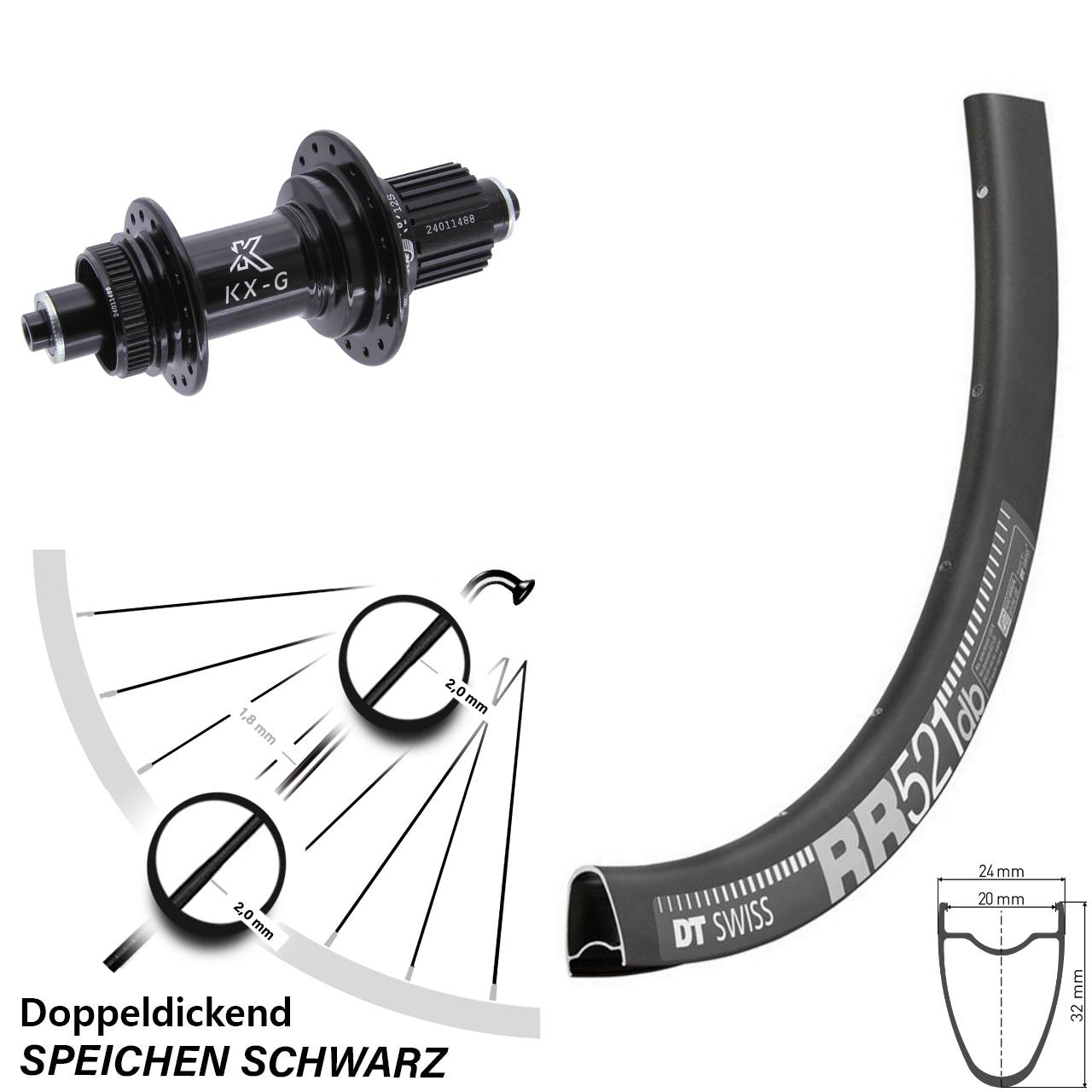 Centerlock Hinterrad 28 Zoll DT Swiss RR521 KX-G Micro Spline QR