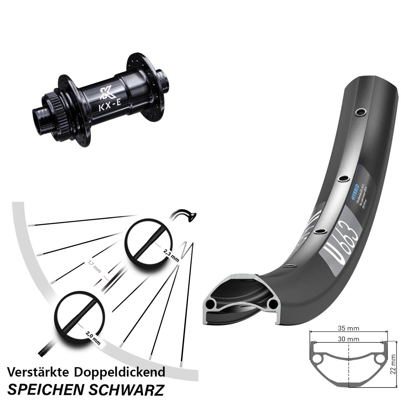 Vorderrad Centerl. 15x100 27,5 Zoll DT Swiss U 663 KX-E 4-fach gelagert