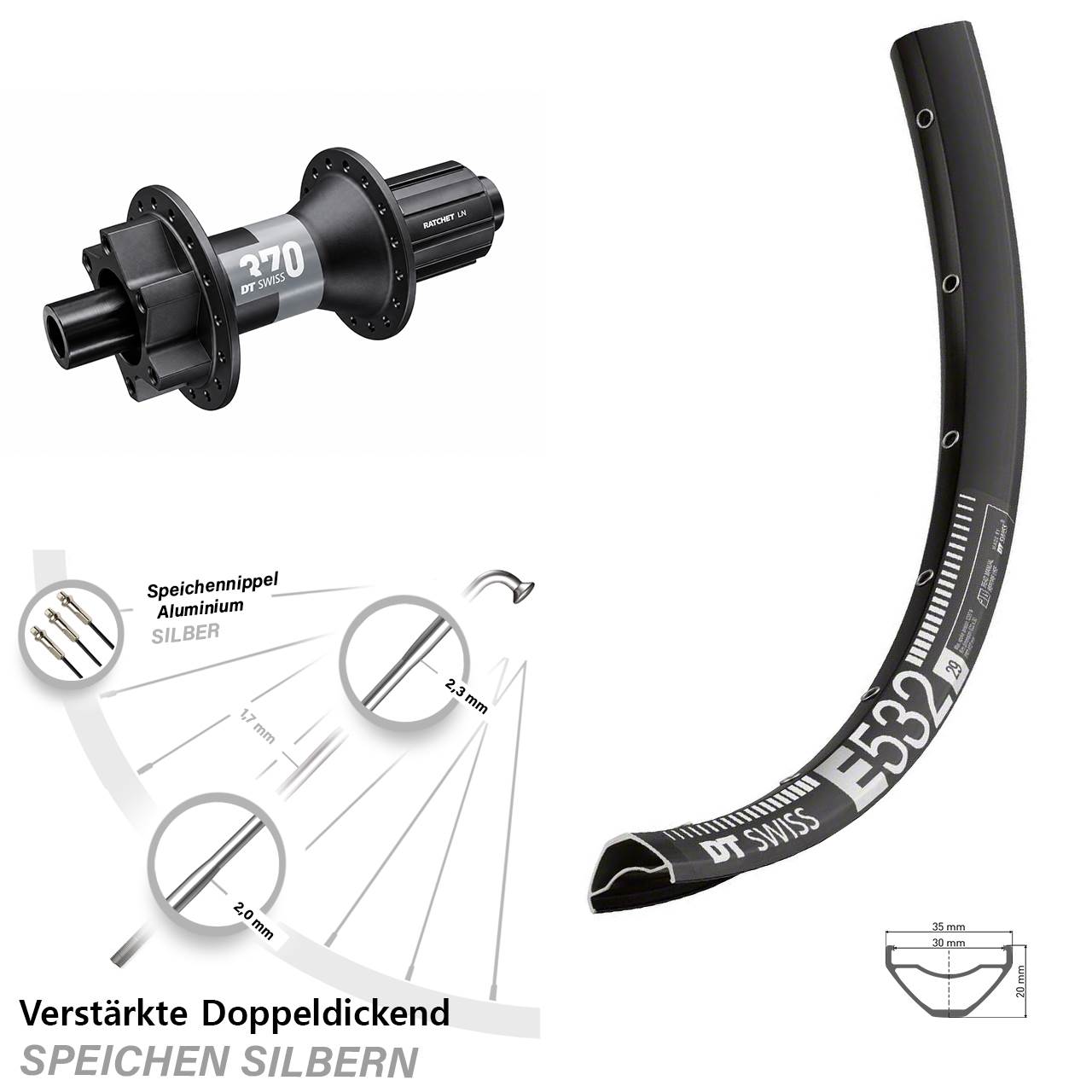 DT Swiss E532-370 29 Zoll Disc Laufrad 12x148 Boost 8-11 fach HG