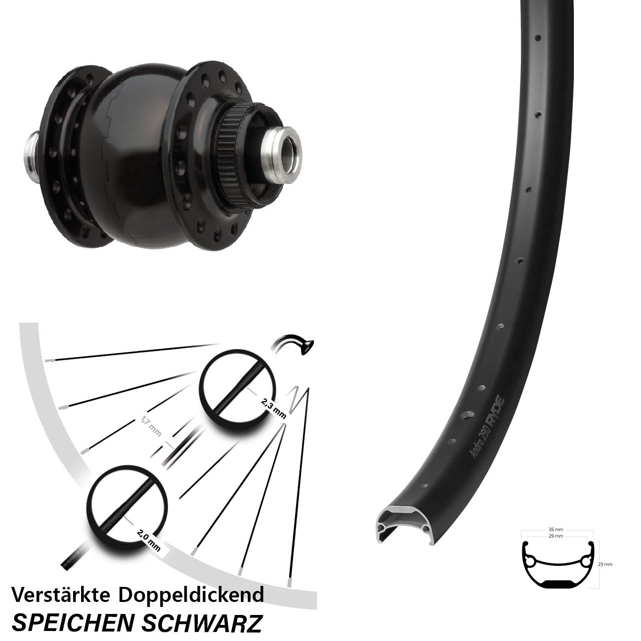 SON 28 Ryde Andra 29 Zoll Nabendynamovorderrad Centerlock 12x100