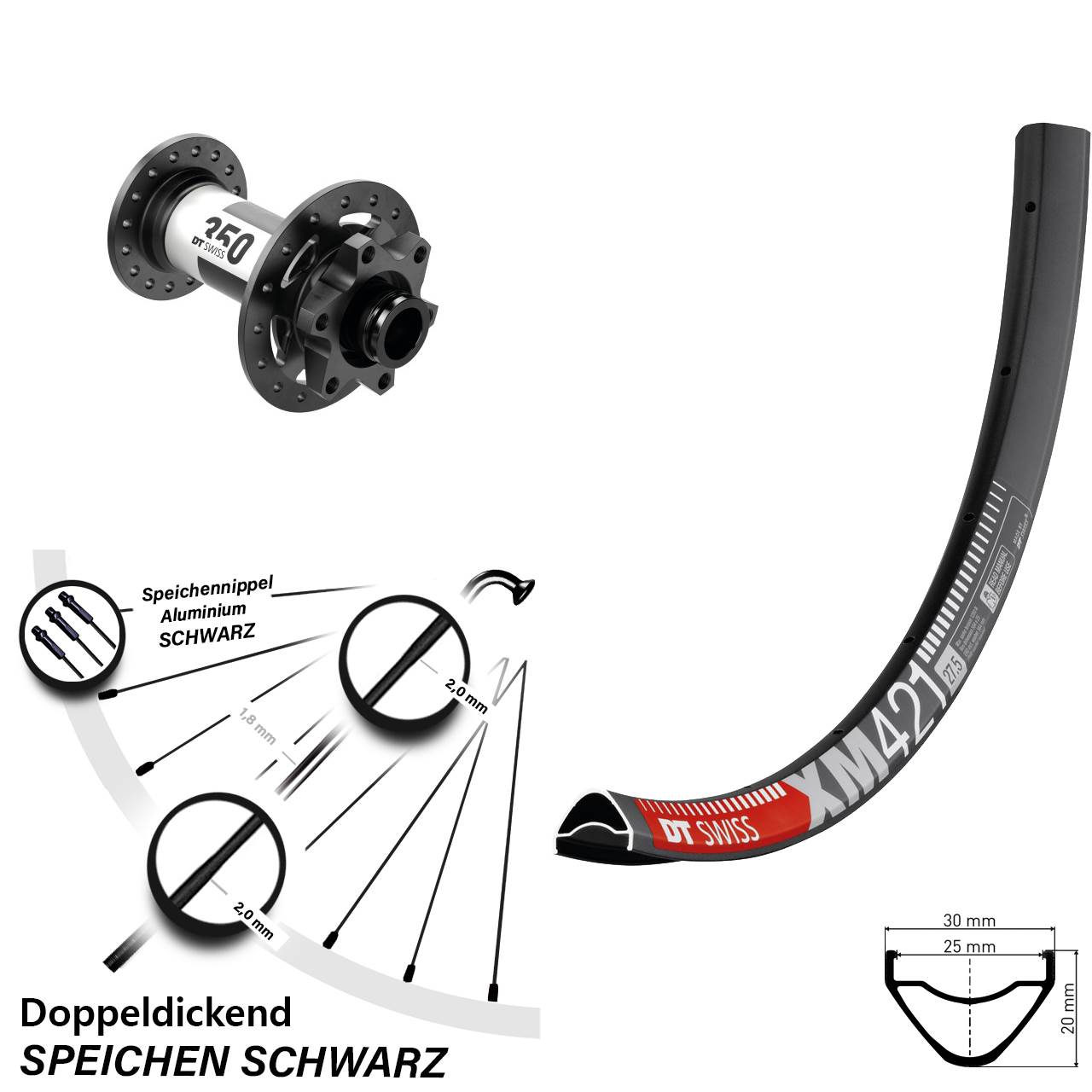 Laufrad 27,5 Zoll DT Swiss XM 421 Disc-350 12x100 6-Loch