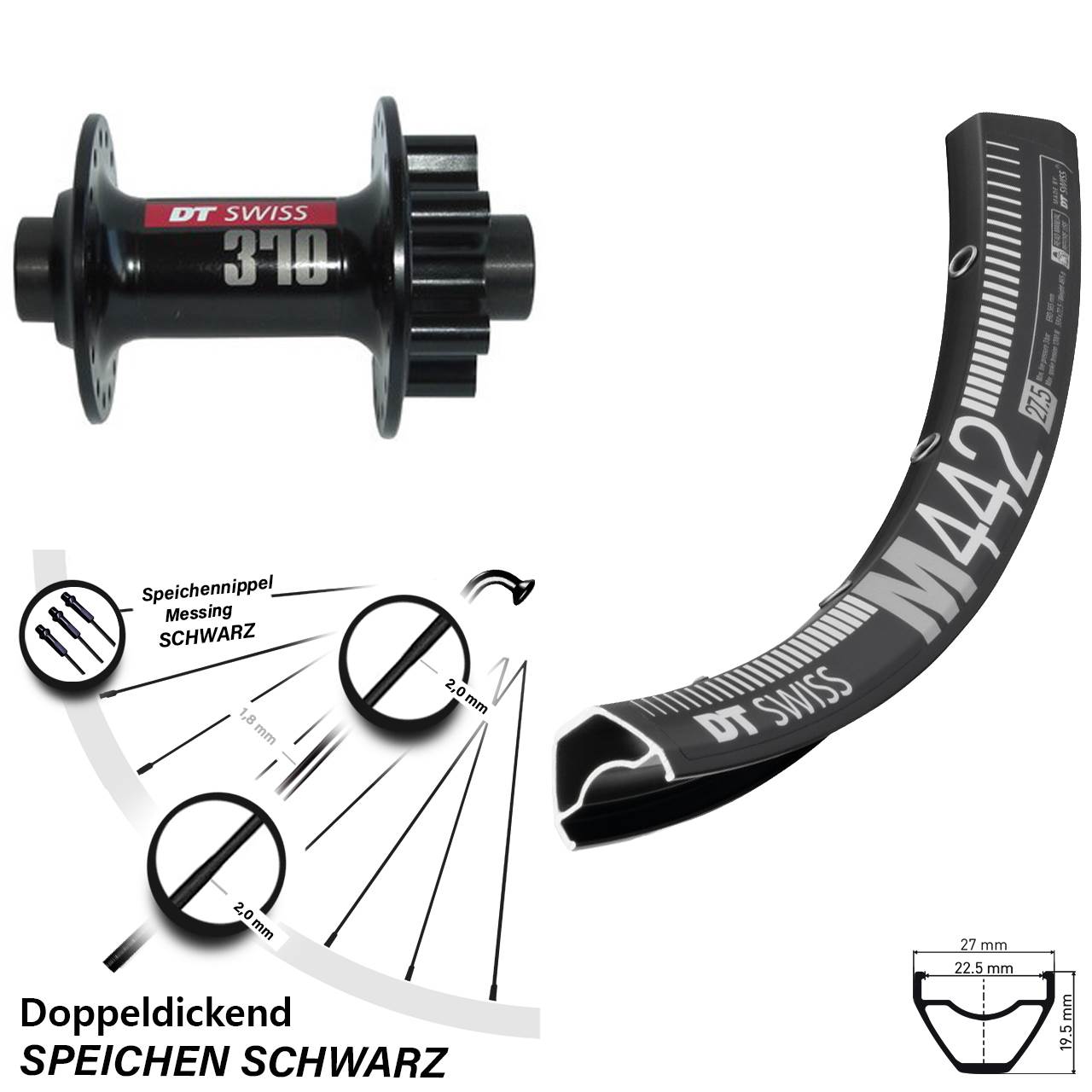 370 Disc 6-Loch DT Swiss M 442 Vorderrad 29 Zoll 15x100 mm Steckachse