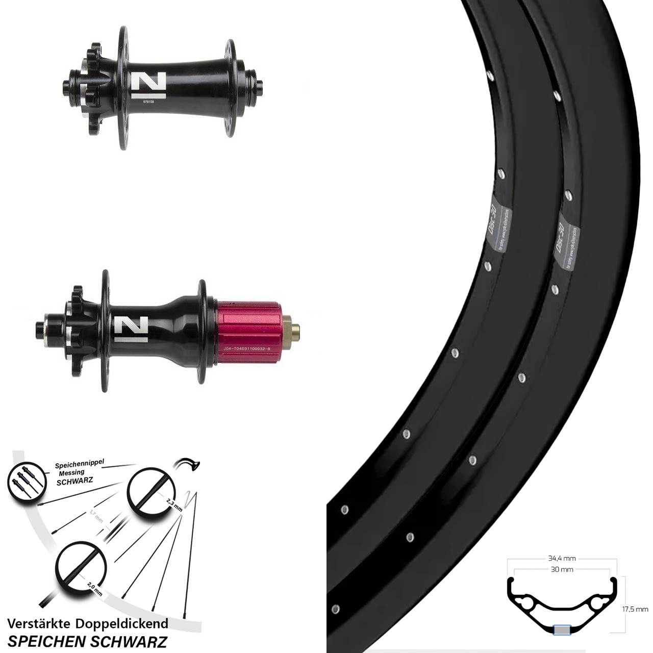Disc Laufrad-Satz 29 Zoll Ryde Disc 30 Novatec D791SB Novatec D792 8-12 fach QR