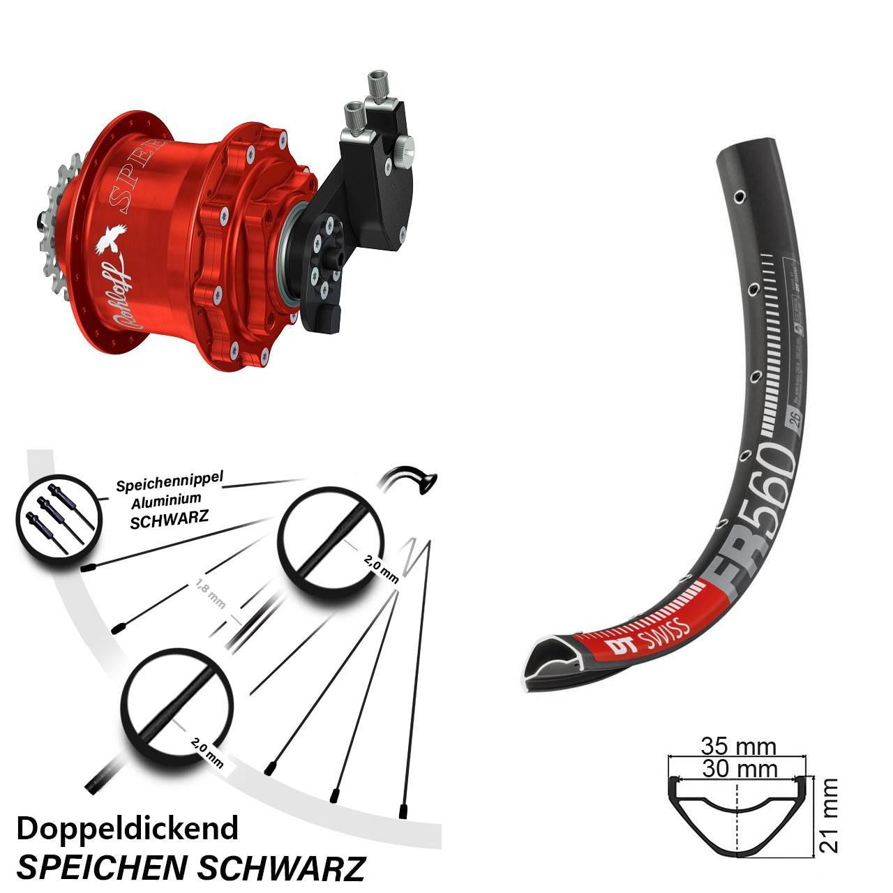 Disc Hinterrrad 26 Zoll DT Swiss FR560 Rohloff Speedhub CC DB OEM Tandem rot