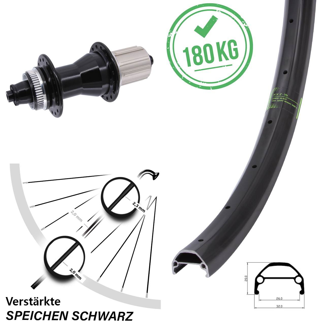 KX Evo Novatec CL-135 26 Zoll Disc Hinterrad QR 8-12 fach HG