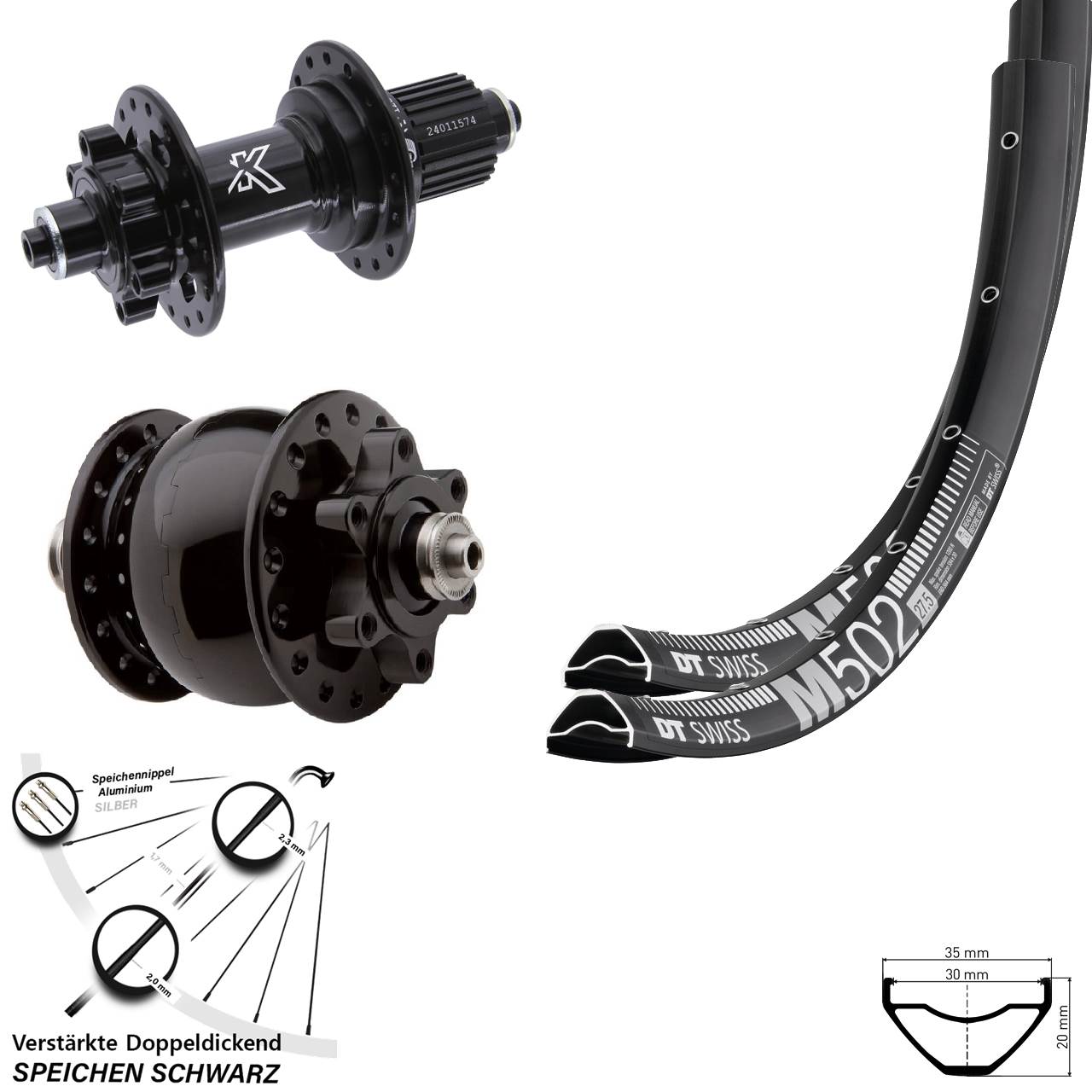 Laufradsatz 6-Loch 29 Zoll DT Swiss M 502 KX-M SON 28 Micro Spline für Schnellspanner
