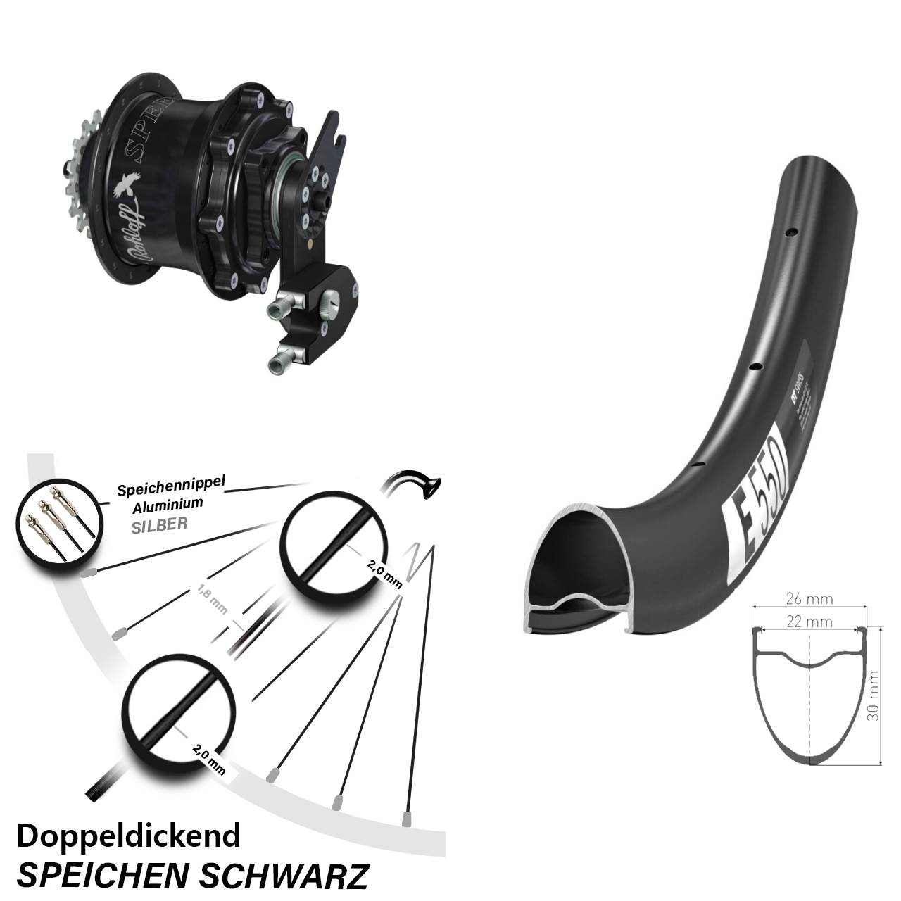 28 Zoll DT Swiss E 550 Rohloff CC DB OEM2 Tandem schwarz