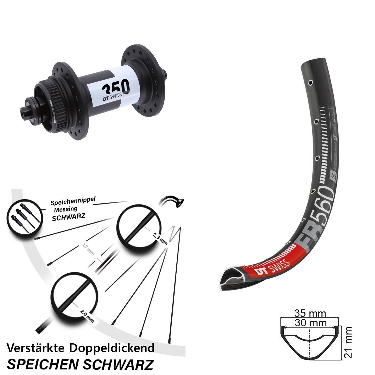 26 Zoll DT Swiss FR560-350 Centerlock Vorderrad QR
