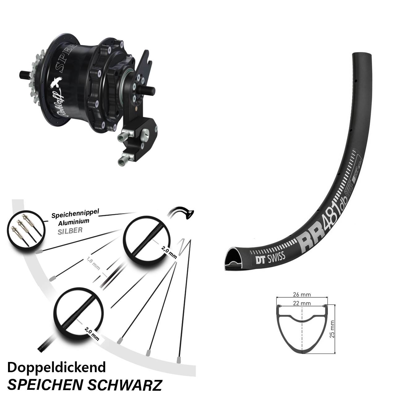 Hinterrad 28 Zoll DT Swiss RR 481 Disc Rohloff Speedhub 500/14 TS DB OEM2 Tandem schwarz