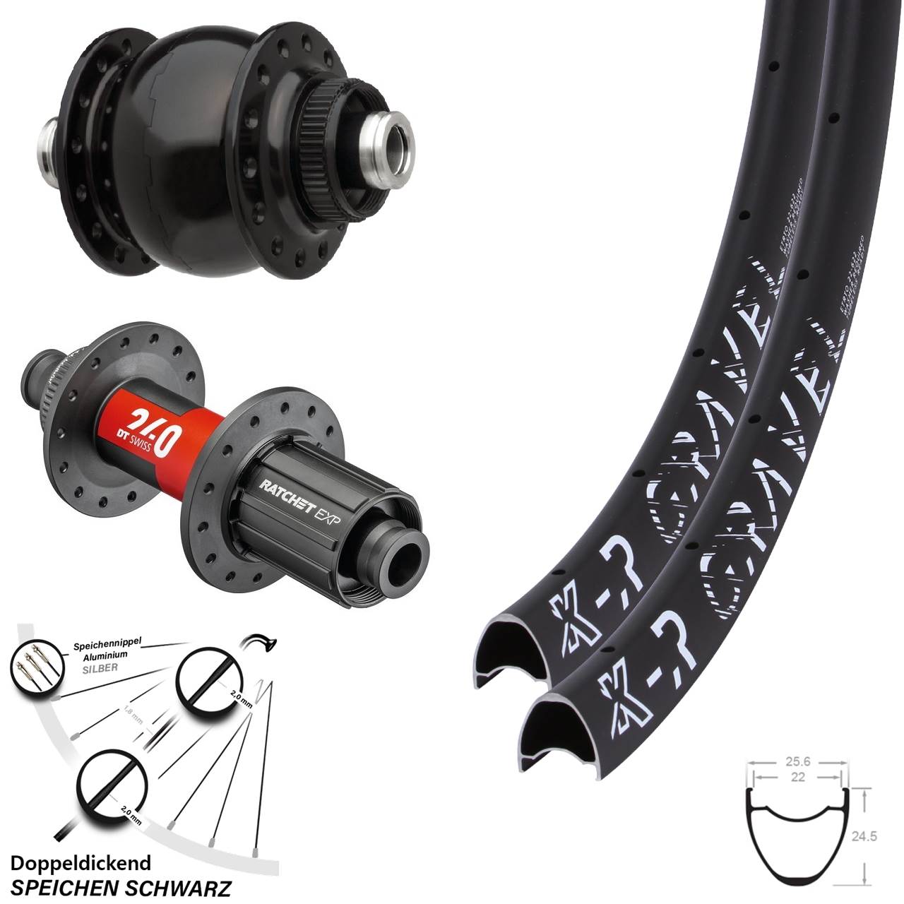 DT Swiss 240 EXP Laufradsatz KX-R Gravel 22-622 ETRTO Steckachse 11-fach Dynamo SON delux