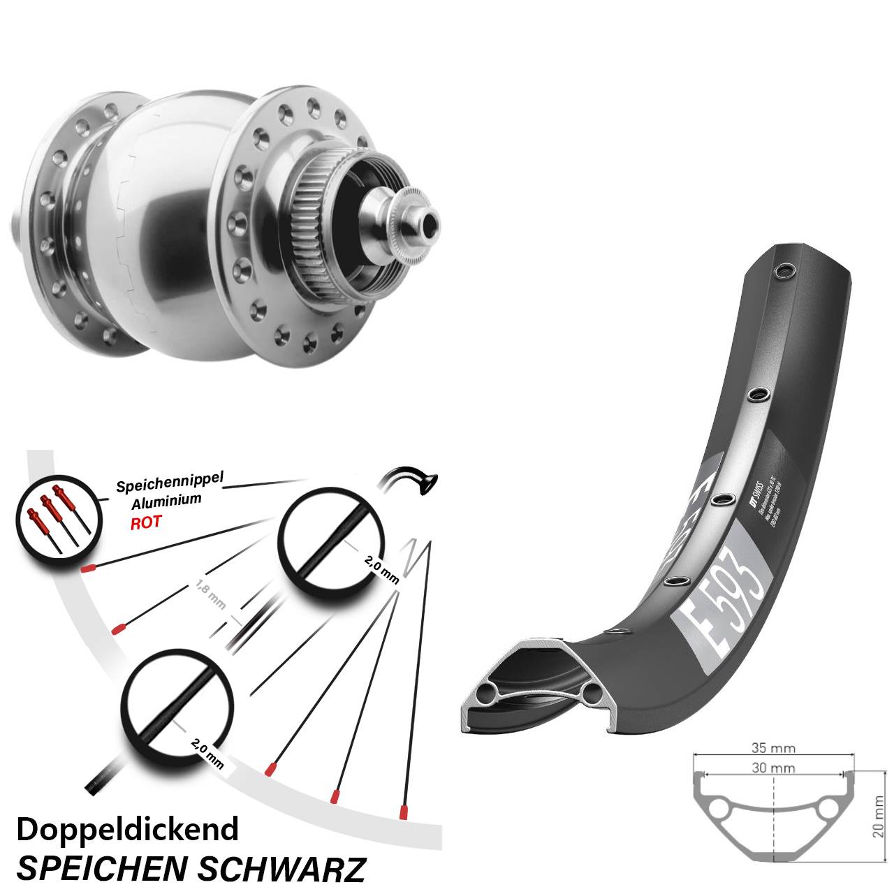 SON 28 DT Swiss E 593 29 Zoll Disc Laufrad mit Nabendynamo QR