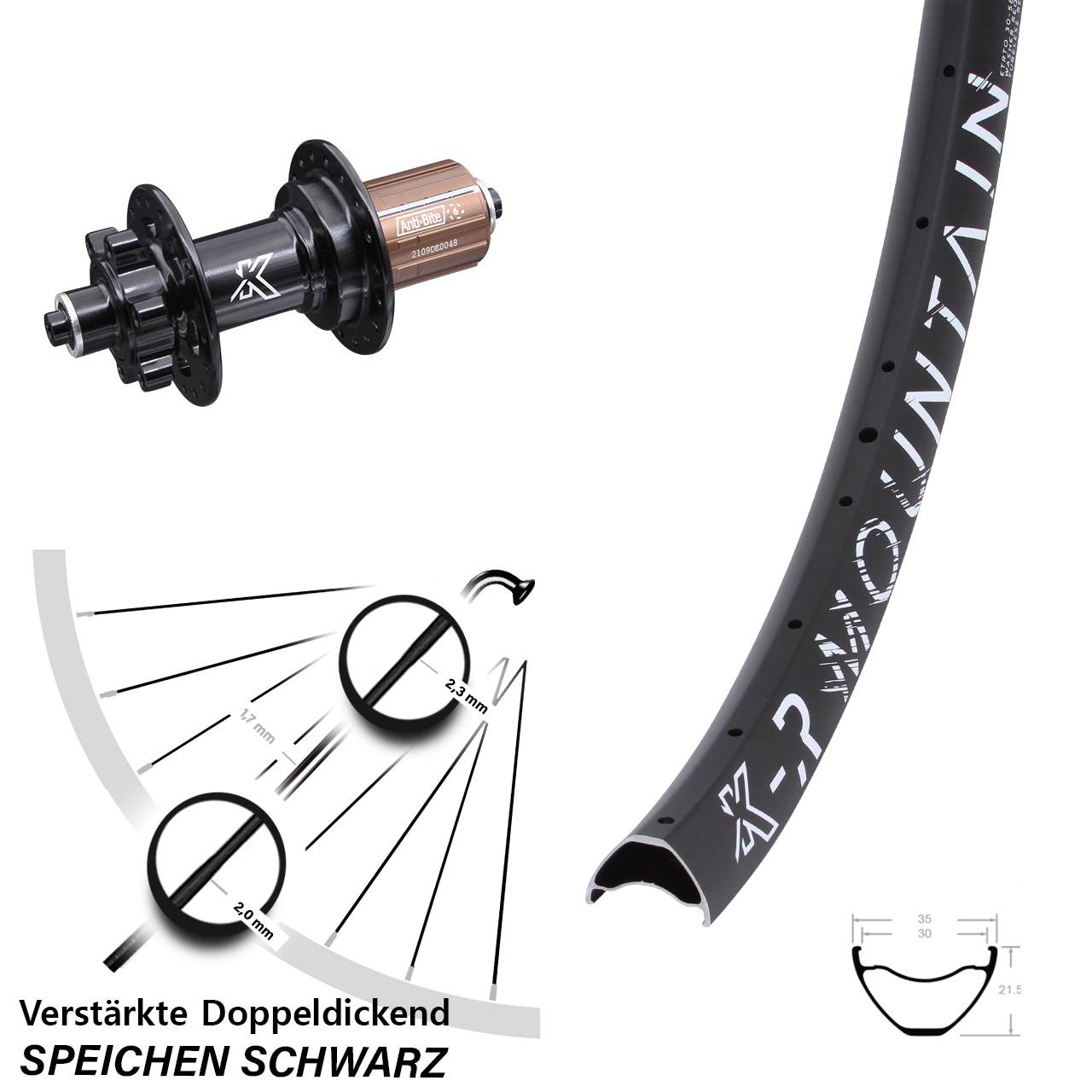 29 Zoll KX-R Mountain 30-622 ETRTO Disc Hinterrad für Schnellspanner 8-11 fach HG