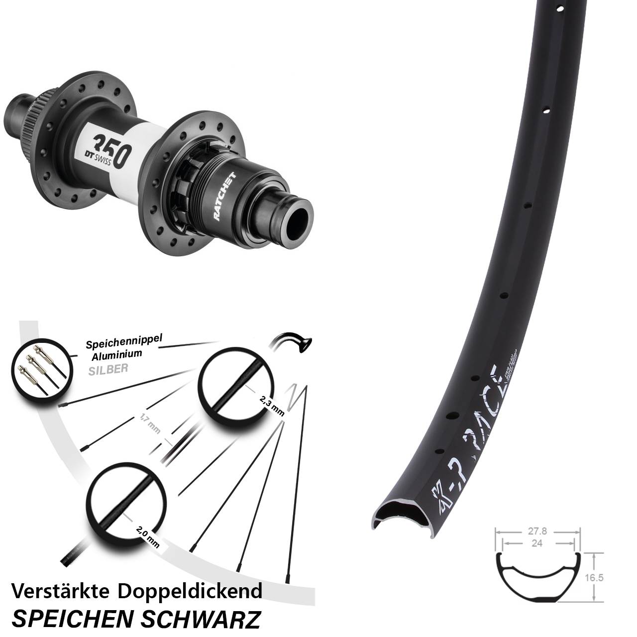 KX-R Race DT Swiss 350 Hinterrad Centerlock 12x148 Boost XD