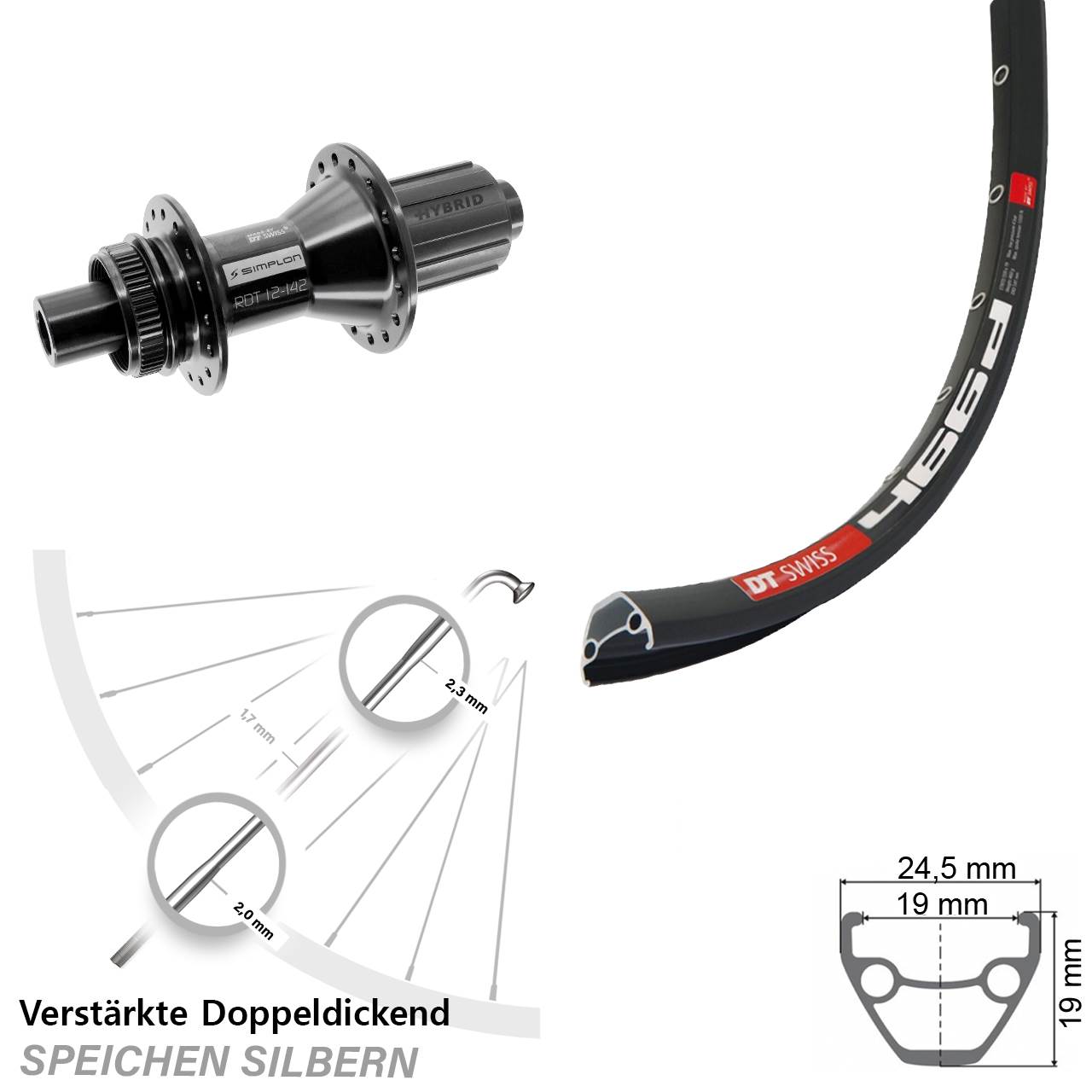 Hinterrad Centerlock 28-29 Zoll DT Swiss 466-370 Hybrid 8-11 fach HG 12x142