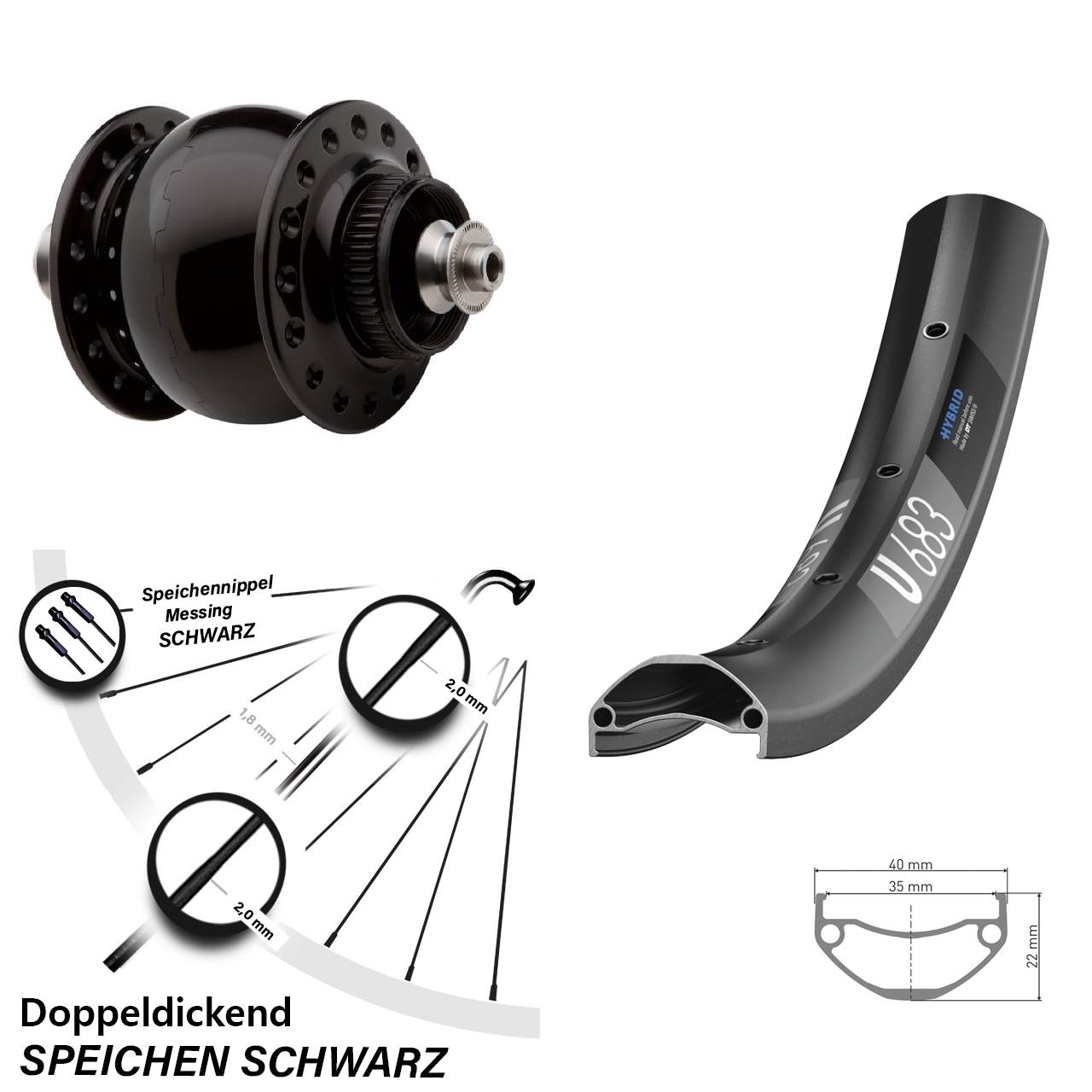 27,5 Zoll DT Swiss U683 SON 28 Centerlock Vorderrad mit Nabendynamo für Schnellspanner