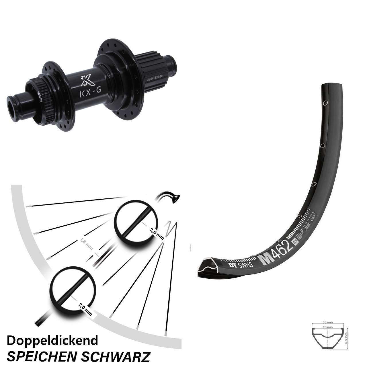 27,5 Zoll DT Swiss M 462 Hinterrad KX-GS Micro Spline 12x142