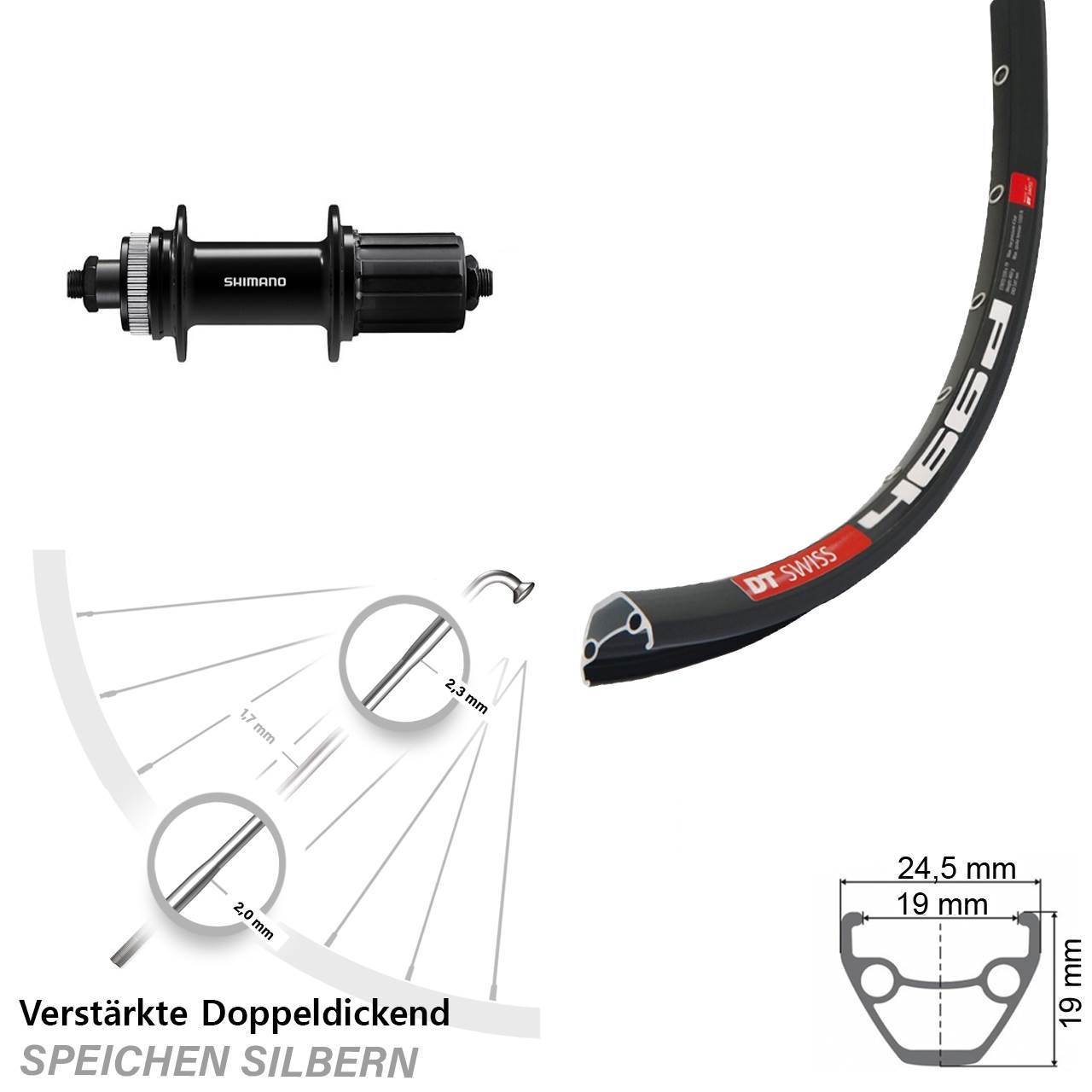 Disc Laufrad 28 Zoll DT Swiss 466d Shimano FH-QC400 8-11 fach HG für Schnellspanner