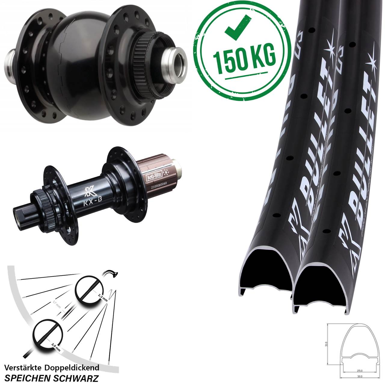 Centerlock 12x110/148 KX-Bullet SON 28-29 Zoll Laufradsatz 8-12 fach HG