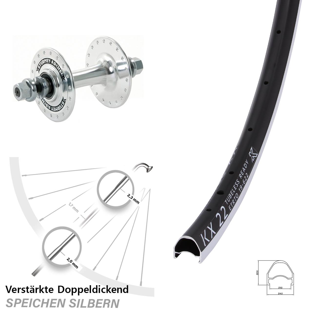 Vorderrad Vollachse 28 Zoll KX 22 Sturmey Archer HBT30-F