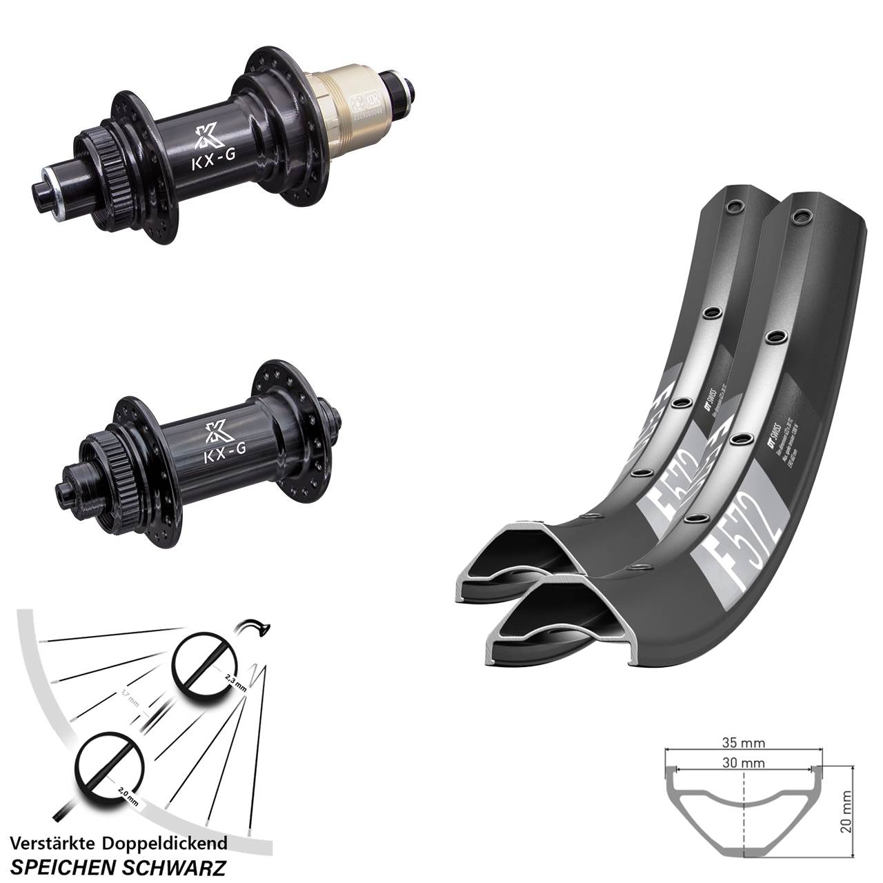Disc Laufradsatz für Schnellspanner 650B DT Swiss F 572 KX-G XDR