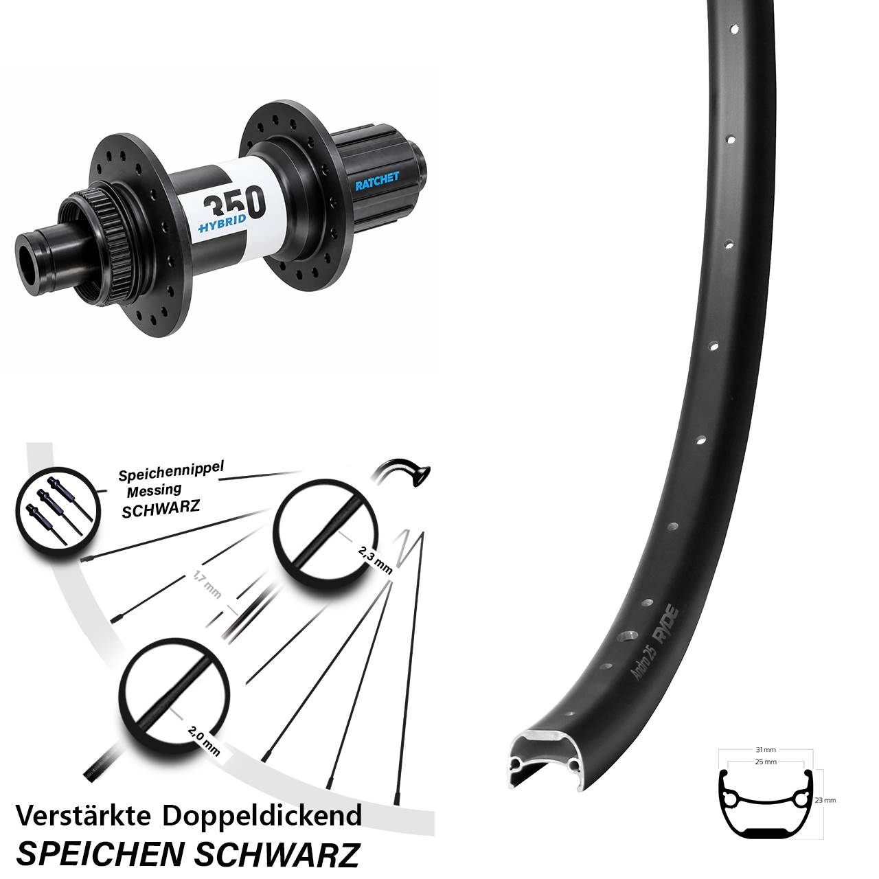 Disc Laufrad 28 Zoll Ryde Andra 25 DT Swiss 350 Hybrid 8-11 fach HG 12x148
