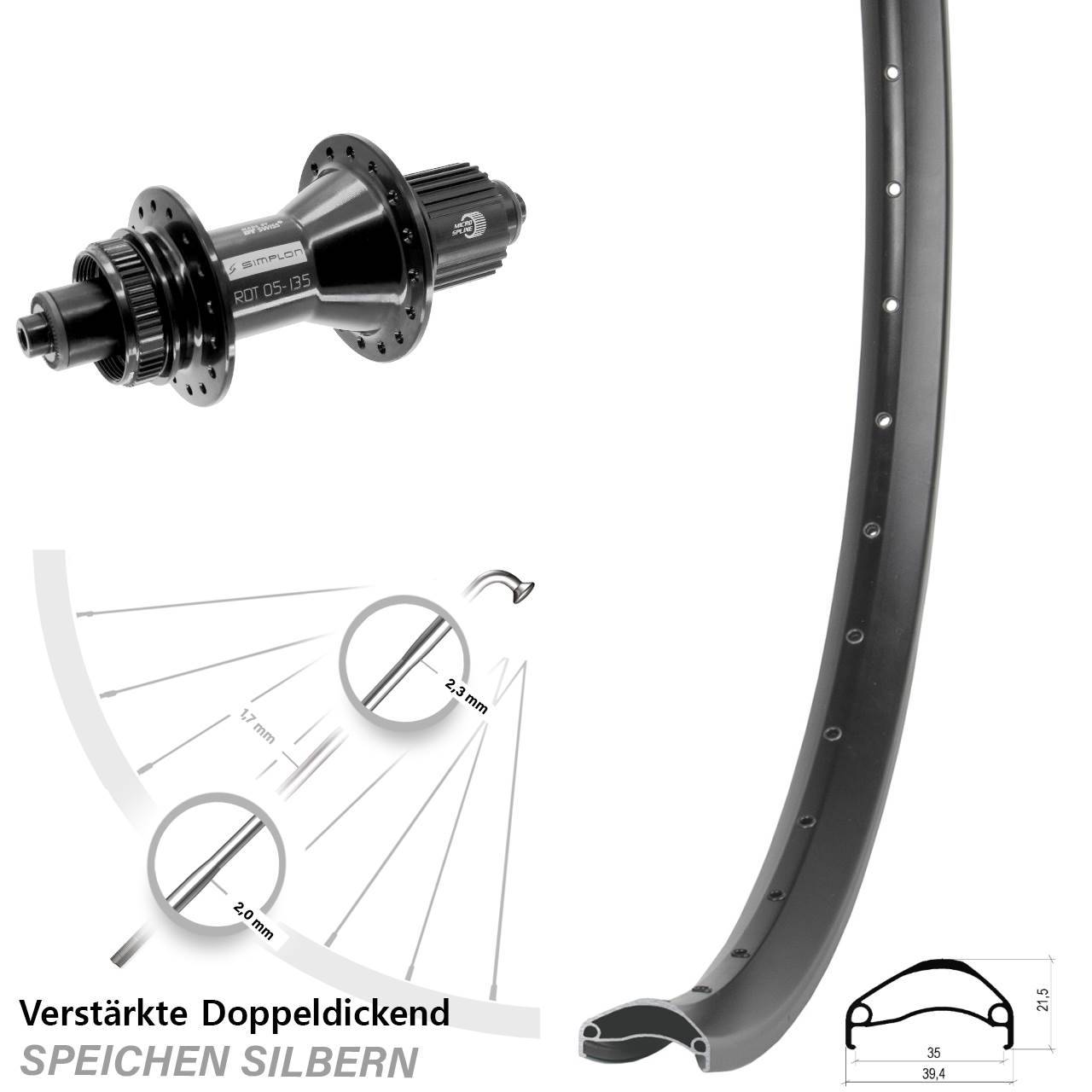 29 Zoll Ambrosio E35 DT Swiss 370 Hybrid Disc Hinterrad QR Shimano Micro Spline