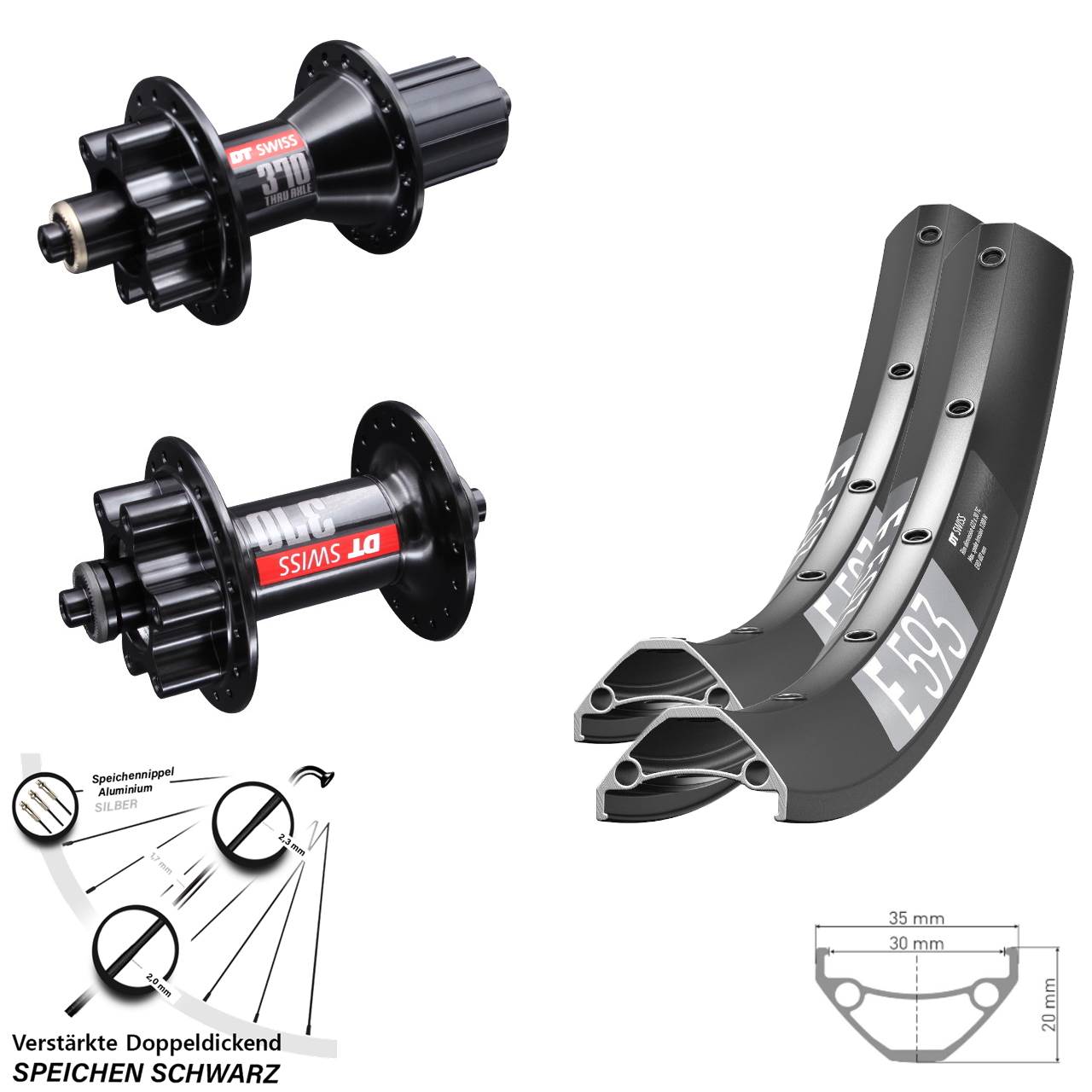 29 Zoll DT Swiss E 593 DT Swiss 370 Disc Laufrad-Satz für Schnellspanner 8-11 fach