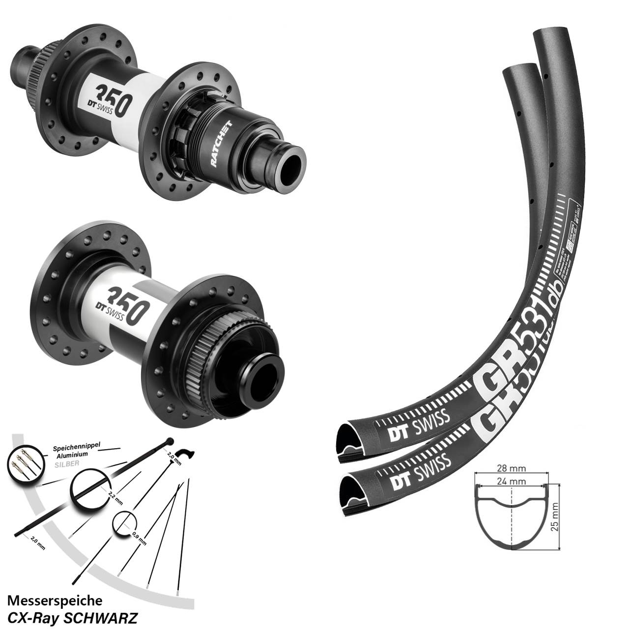 DT Swiss GR 531-350 Road 28-29 Zoll Disc Laufrad-Satz 12x100/142 CX-Ray XDR