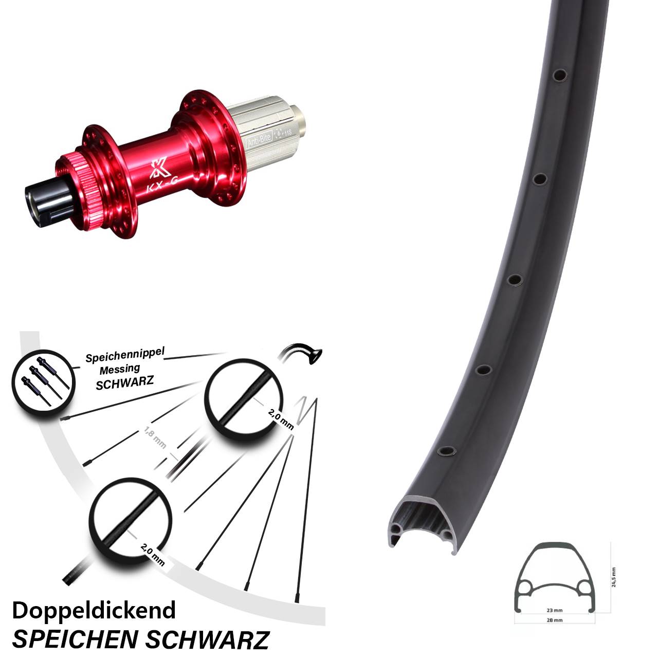 Ambrosio Sport 28 Zoll Hinterrad KX-G rot 8-12 fach 12x142