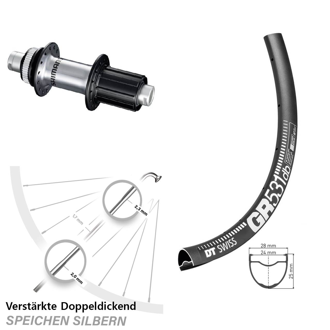 DT Swiss GR 531 Shimano FH-RS770 27,5 Zoll Disc Hinterrad 12x142 8-12 fach HG