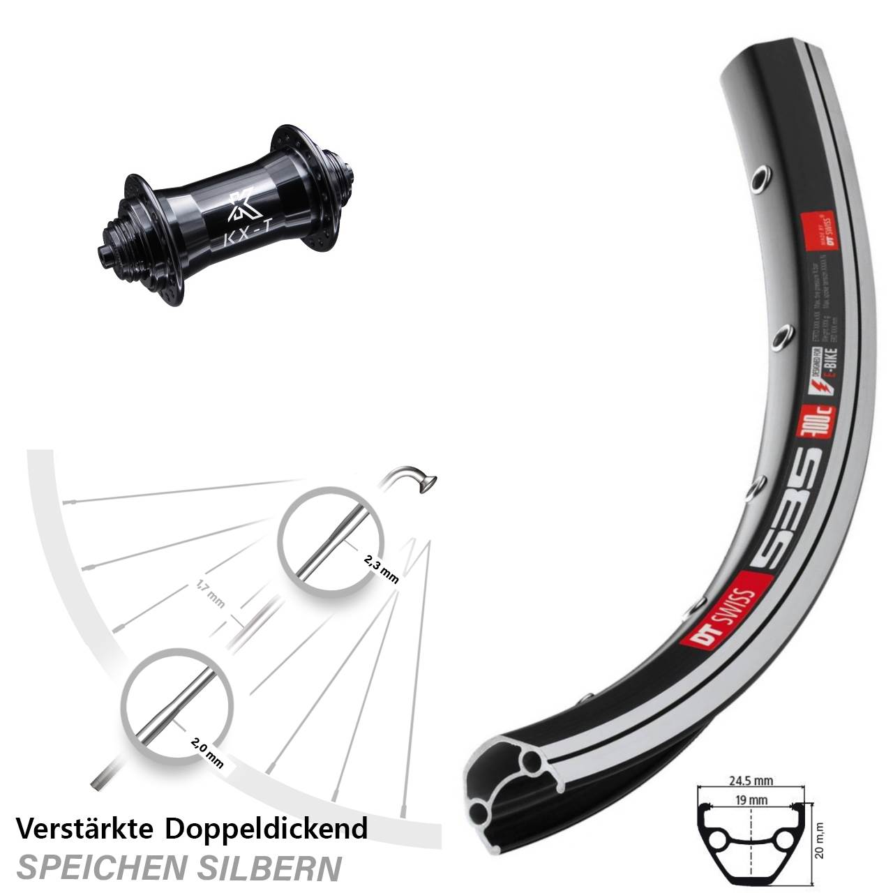 28 Zoll DT Swiss 535 KX-T Vorderrad verstärkt QR