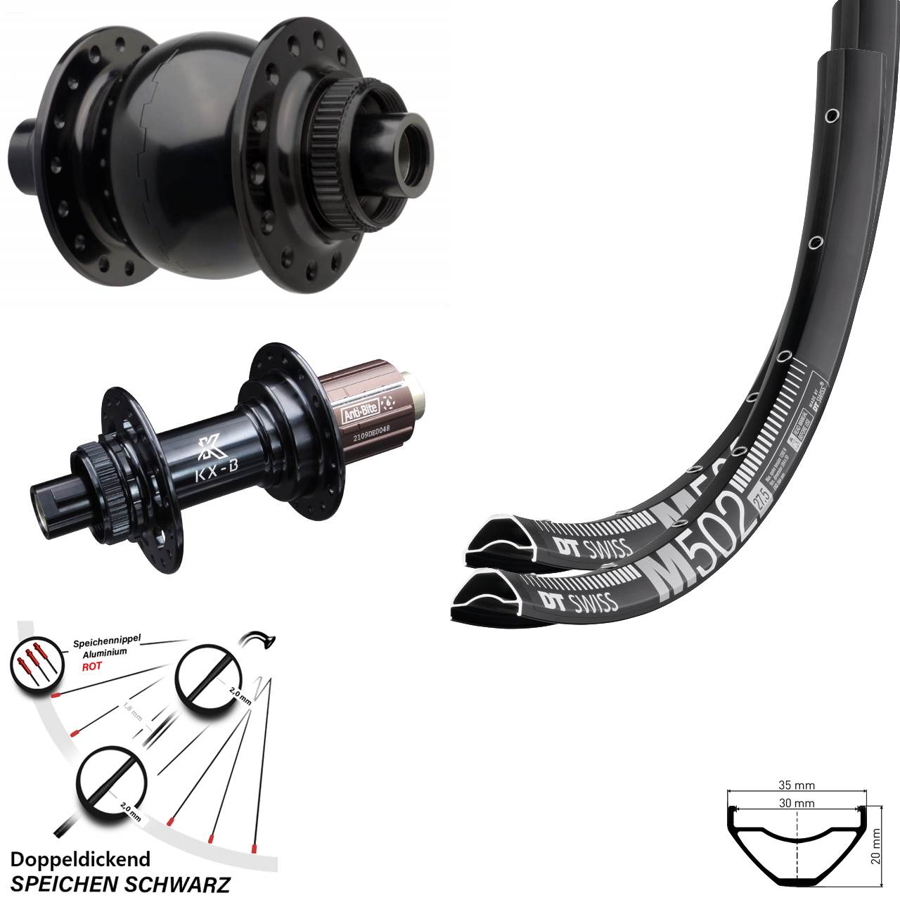 Boost Laufrad-Satz 15x110 12x148 29 Zoll DT Swiss M 502 KX-B Dynamo SON 28 8-12 fach
