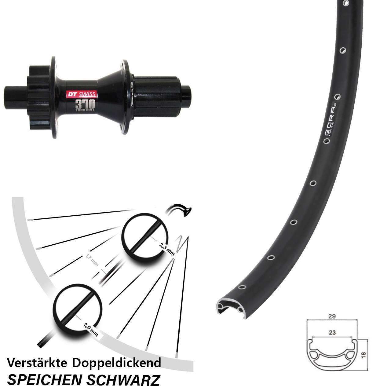 Gora 23 DT Swiss 370 Hybrid 26 Zoll 6-Loch Hinterrad 12x142 8-11 fach