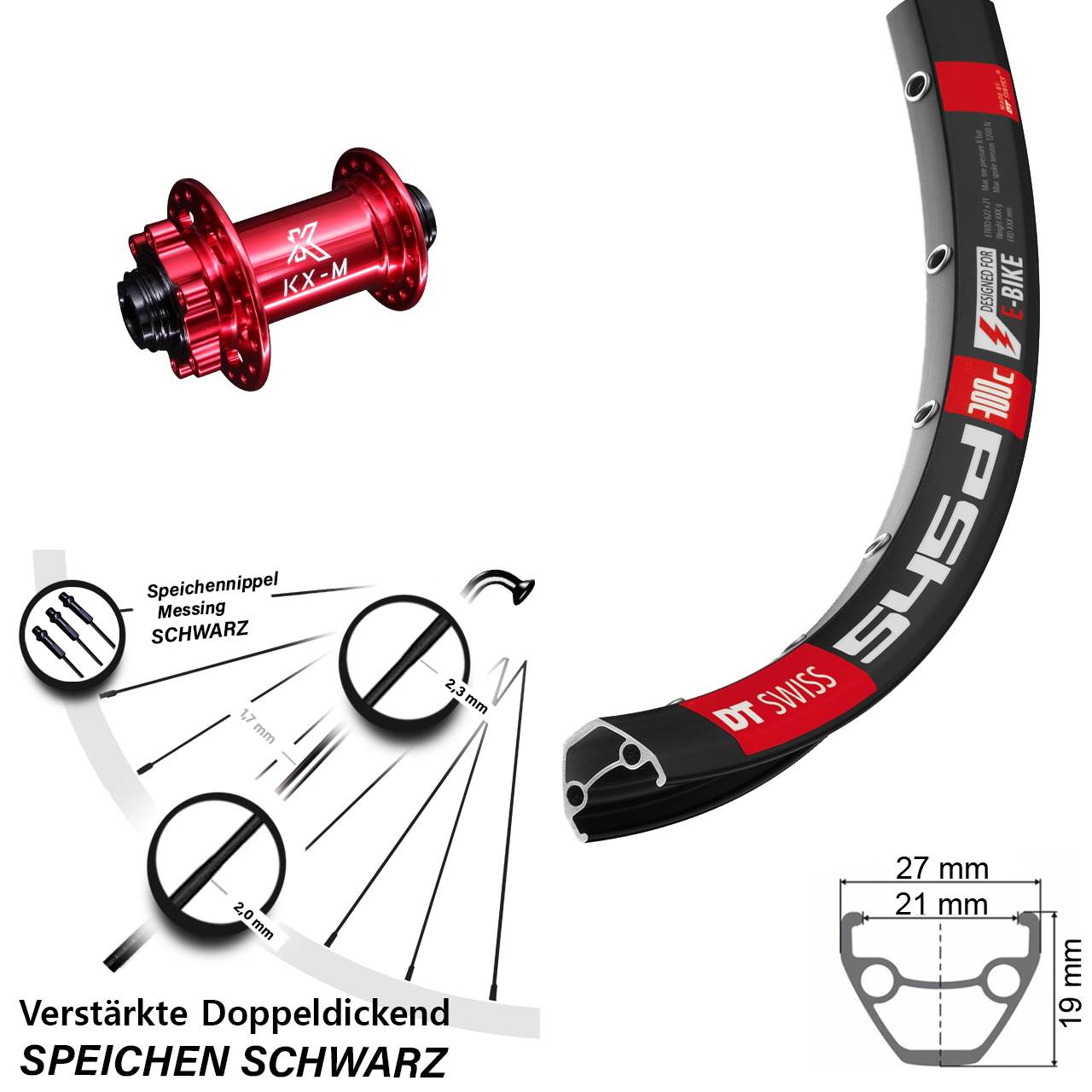 Disc Vorderrad 28 Zoll DT Swiss 545d KX-M rot 12x100