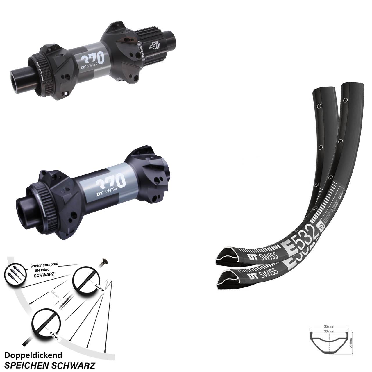DT Swiss E532-370 Straightpull 27,5 Zoll Disc Laufradsatz 15x110 12x148 Micro Spline