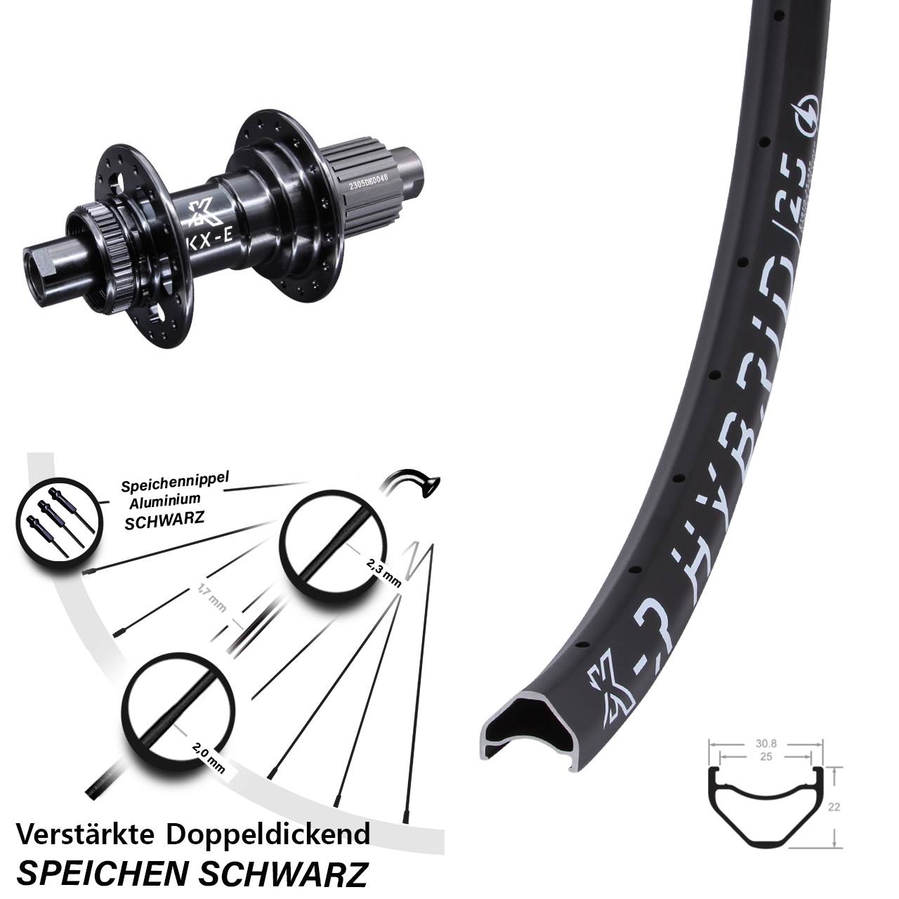 KX-R Hybrid 25 E-Bike Hinterrad 28-29 Zoll 12x142 mm Micro Spline Centerlock