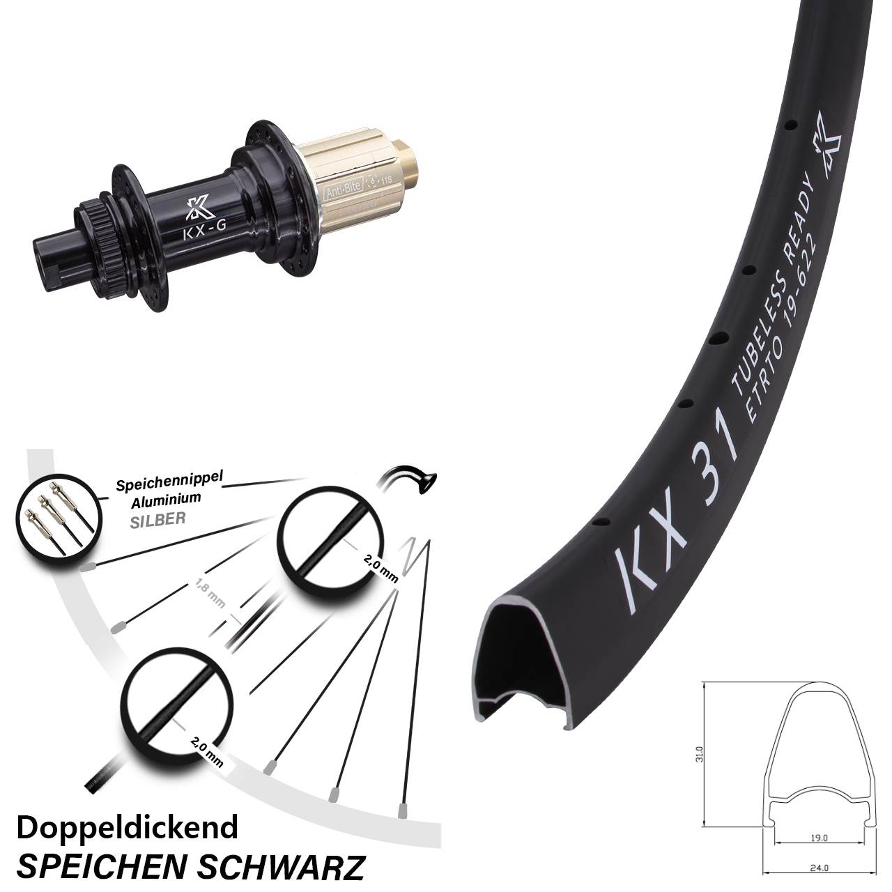 Disc Hinterrad 28 Zoll KX-G 31 8-12 fach HG 12x142