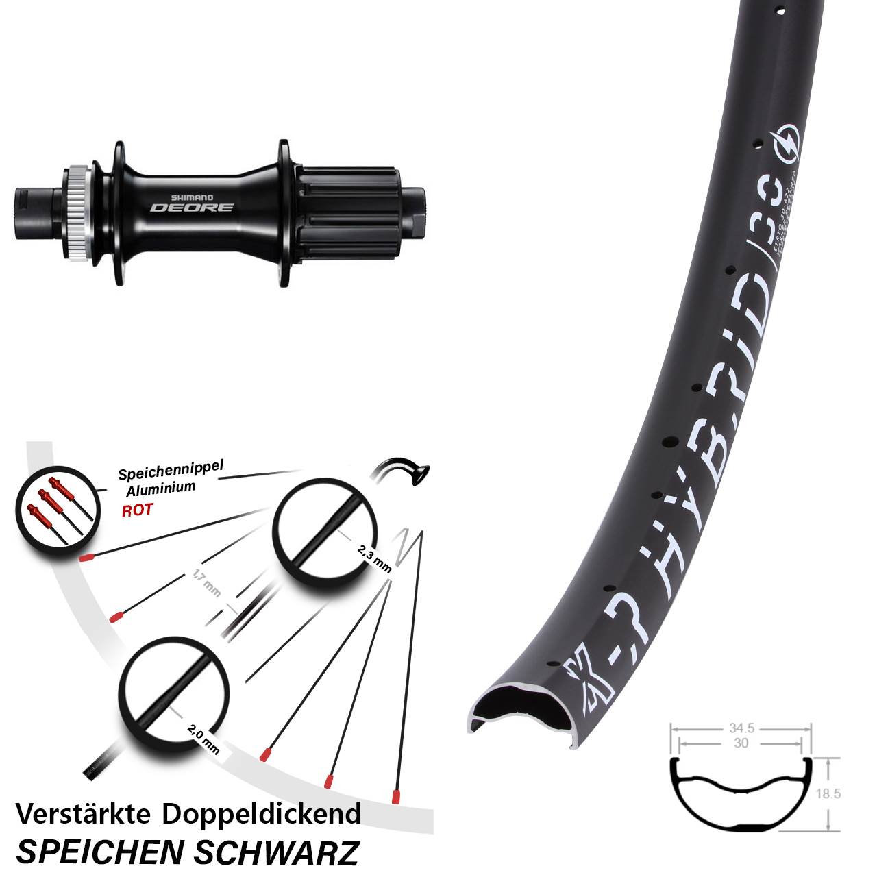 Disc Hinterrad 12x148 29 Zoll KX-R Hybrid 30 Shimano Deore FH-M6010-B 8-11 fach
