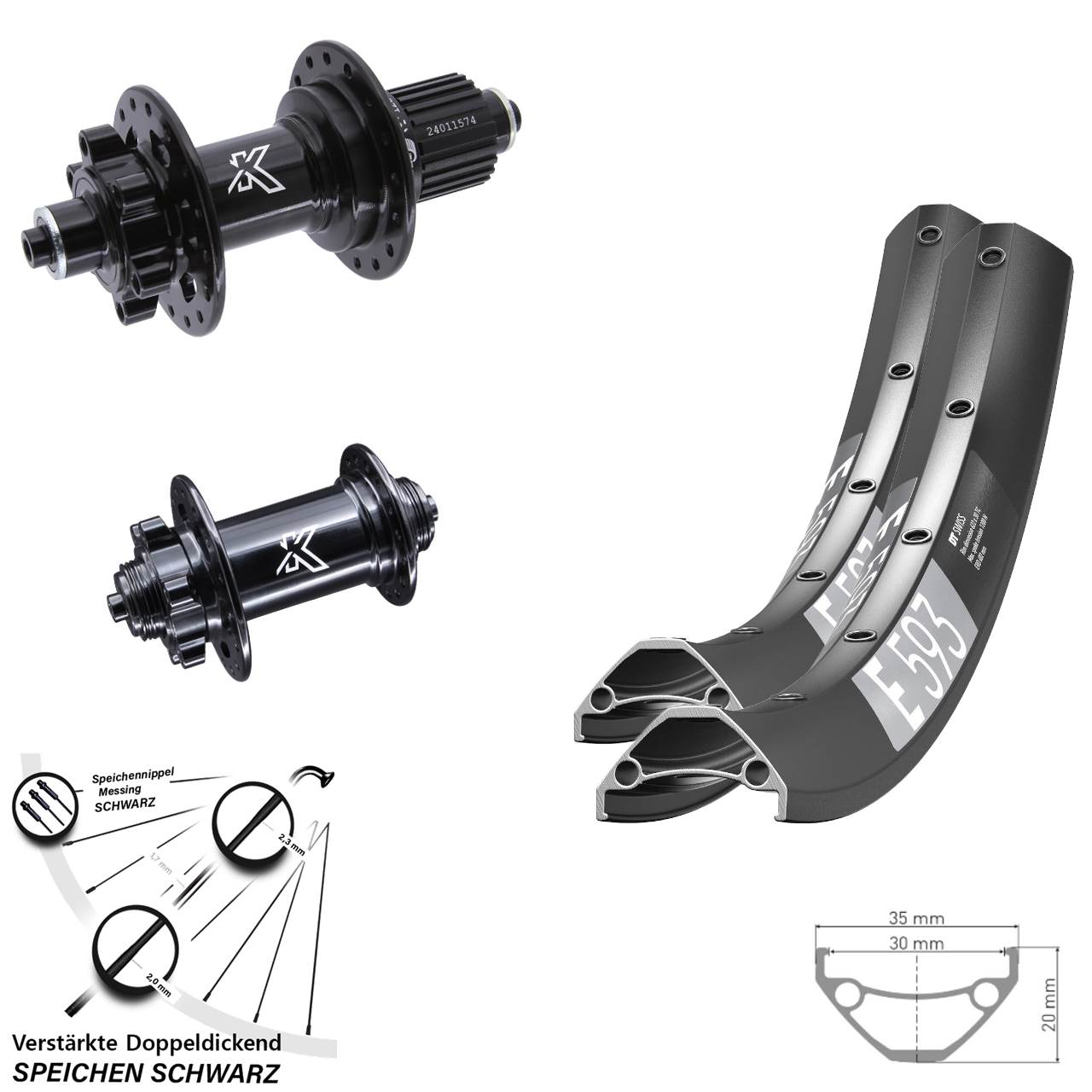 29 Zoll DT Swiss E593 KX-M Disc Laufrad-Satz für Schnellspanner Shimano Micro Spline