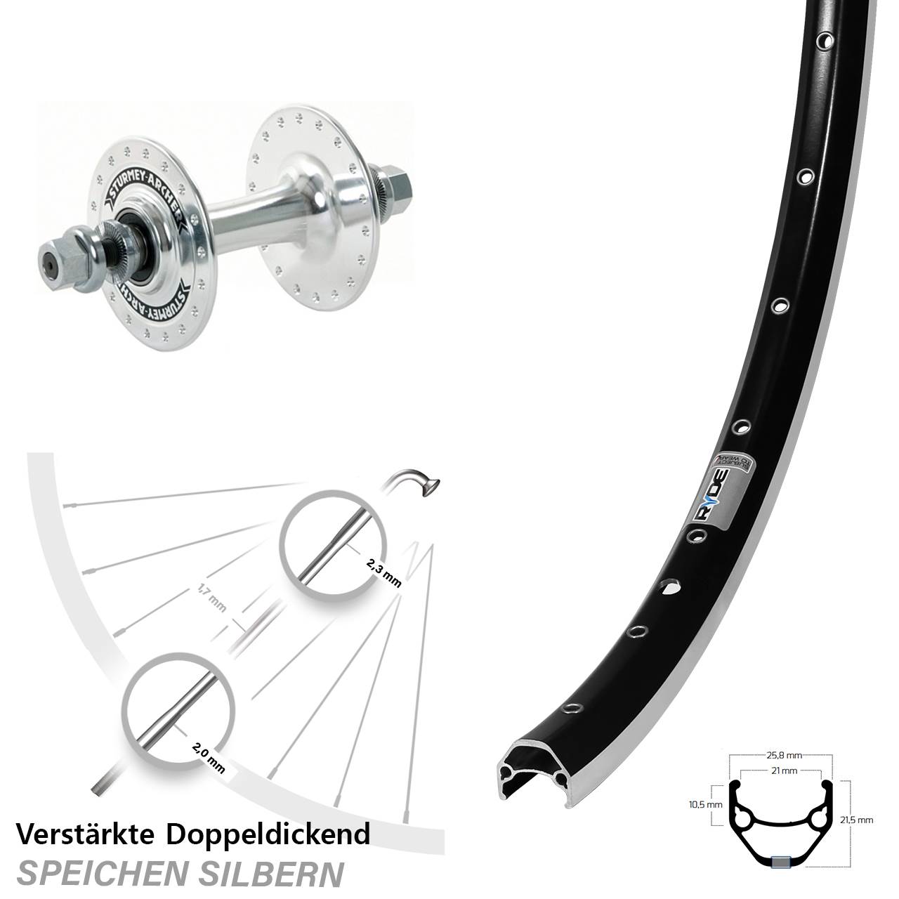 28 Zoll Ryde ZAC 421 Sturmey Archer HBT30 Laufrad Vollachse