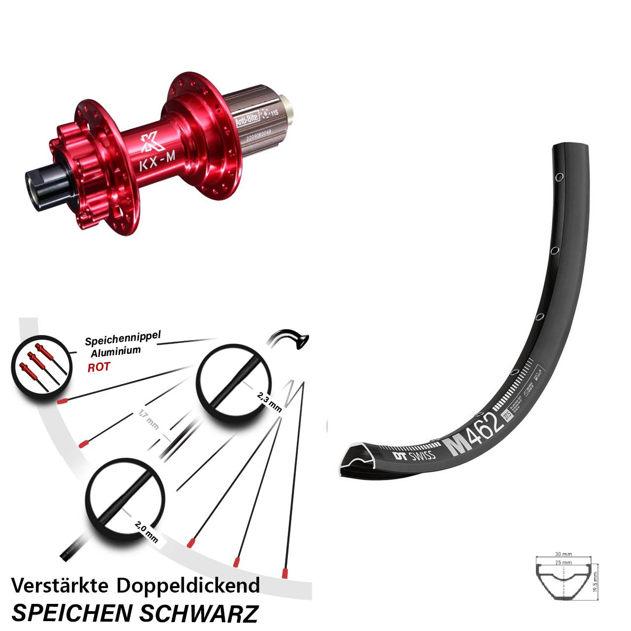 DT Swiss M 462 KX-M rot 650B Disc Laufrad 12x142 8-12 fach HG