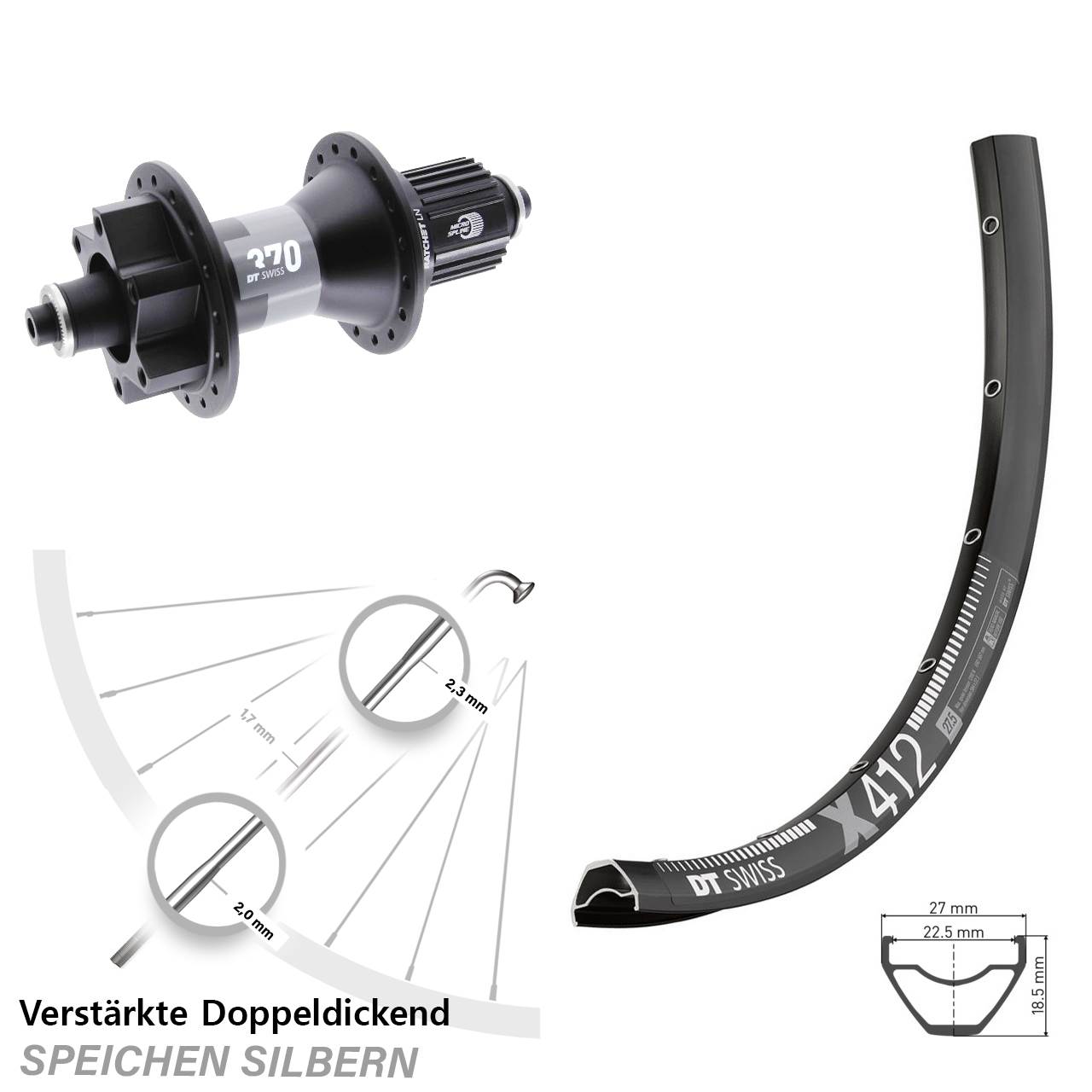 DT Swiss X 412-370 Hybrid 29 Zoll Hinterrad 6-Loch Disc QR Micro Spline