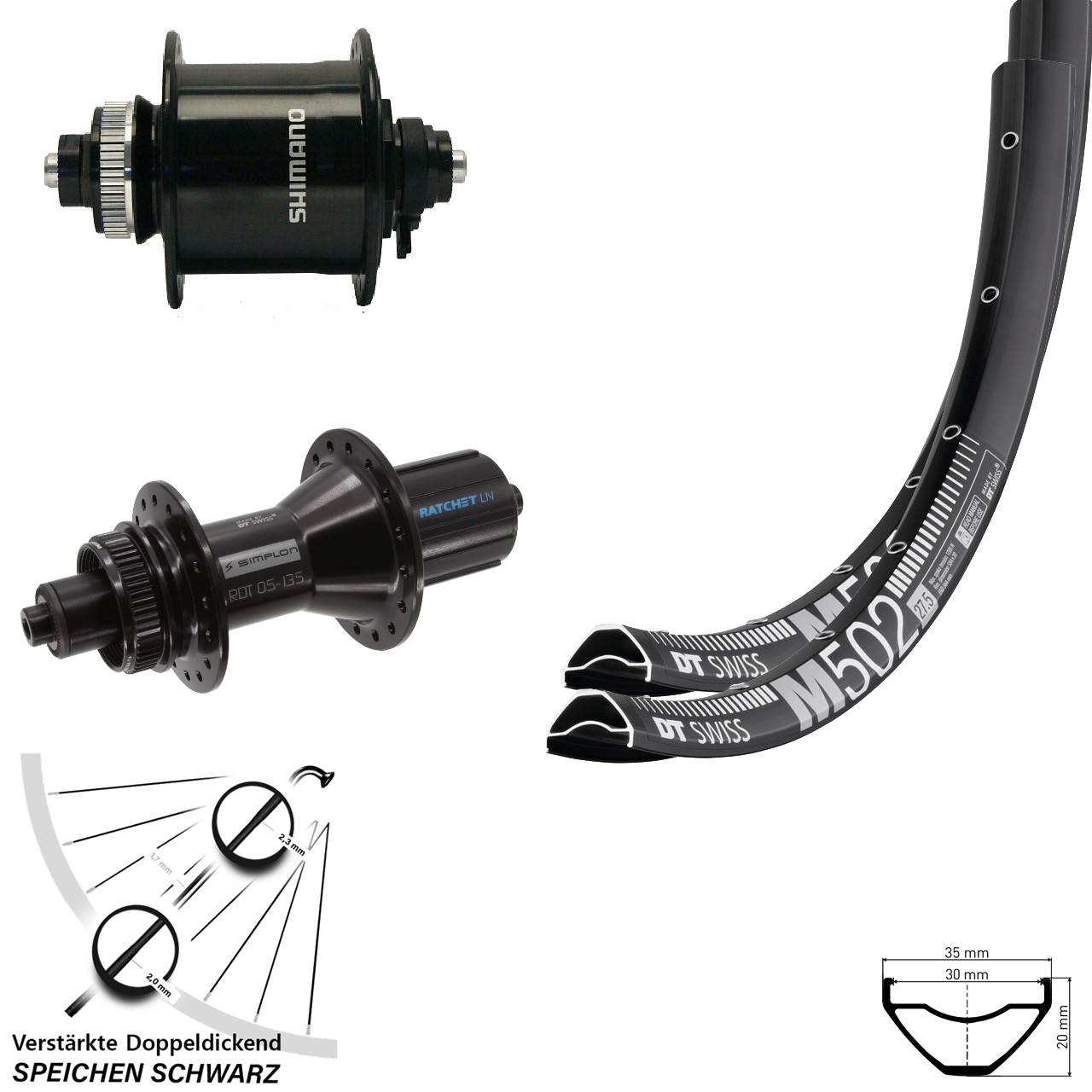 Disc Laufrad-Satz QR 27,5 Zoll DT Swiss M502 370 Hybrid Shimano DH-UR700-3D 8-11 fach HG